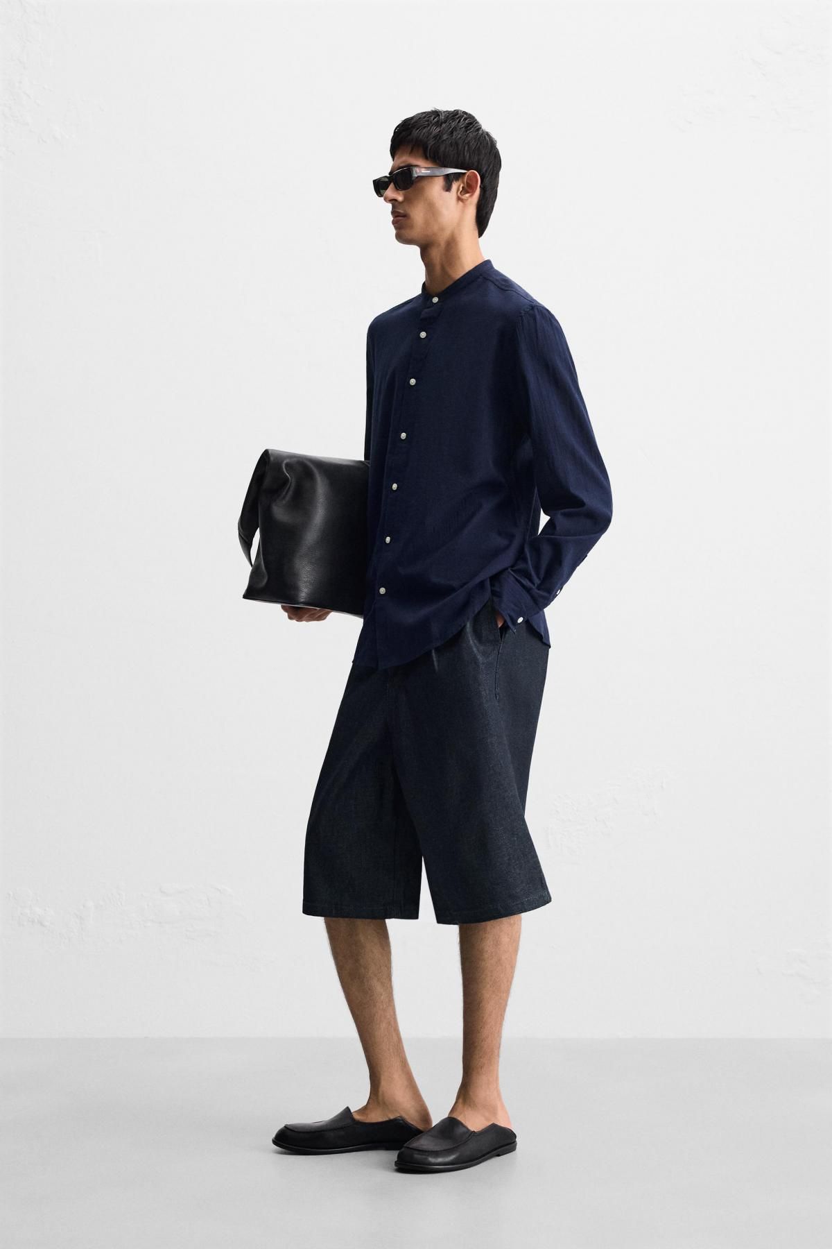 자라 크링클 코튼 밴드카라 긴팔 셔츠 네이비 6103/400 NAVY BLUE - 상세 이미지 5