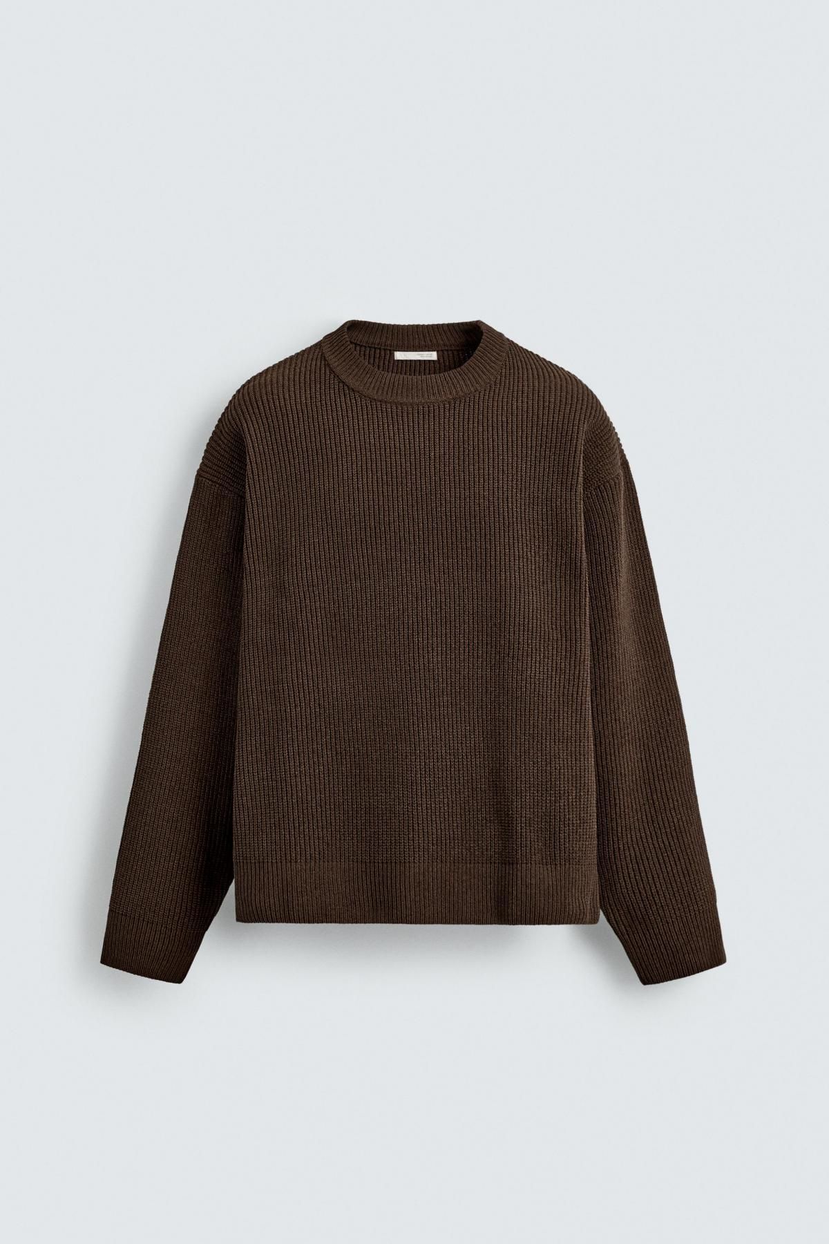 자라 텍스처 브라운 라운드 셔닐 니트 스웨터 5755/320 BROWN - 메인 이미지