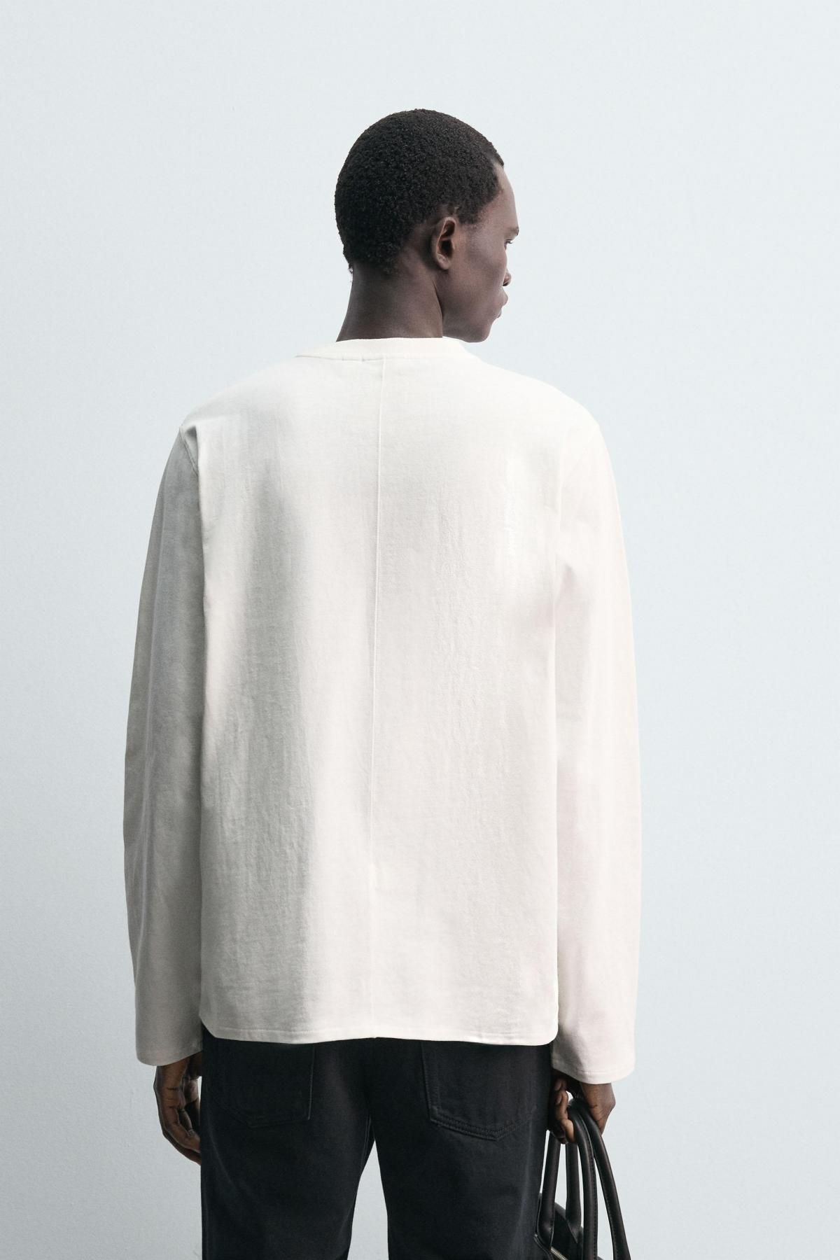 자라 컴팩트 코튼 미니멀 긴팔 티셔츠 4161/304 OYSTER-WHITE - 상세 이미지 4