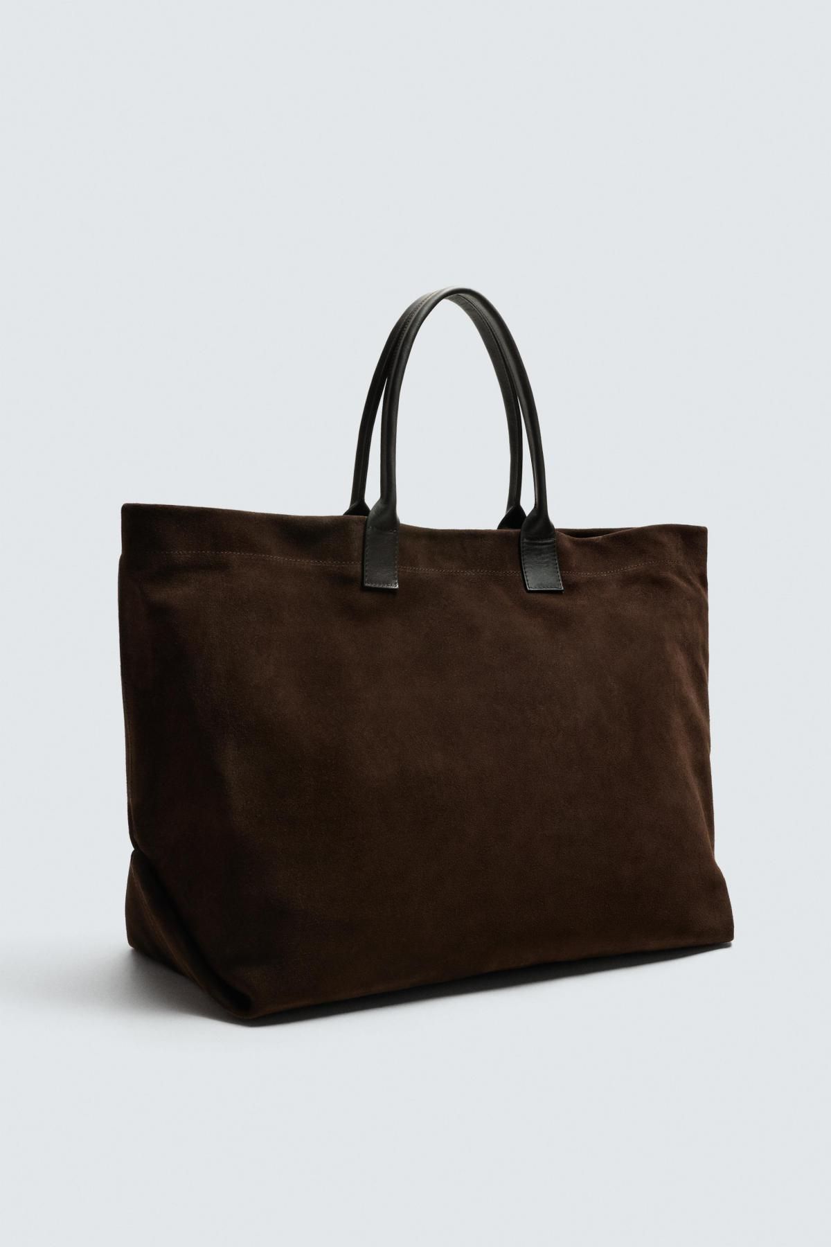 자라 프리미엄 스웨이드 레더 토트백 3336/620 BROWN - 상세 이미지 2