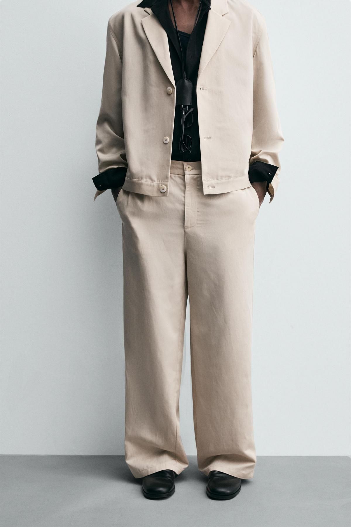 자라 리넨 블렌드 와이드핏 테크니컬 팬츠 6861/397 BEIGE - 상품 이미지