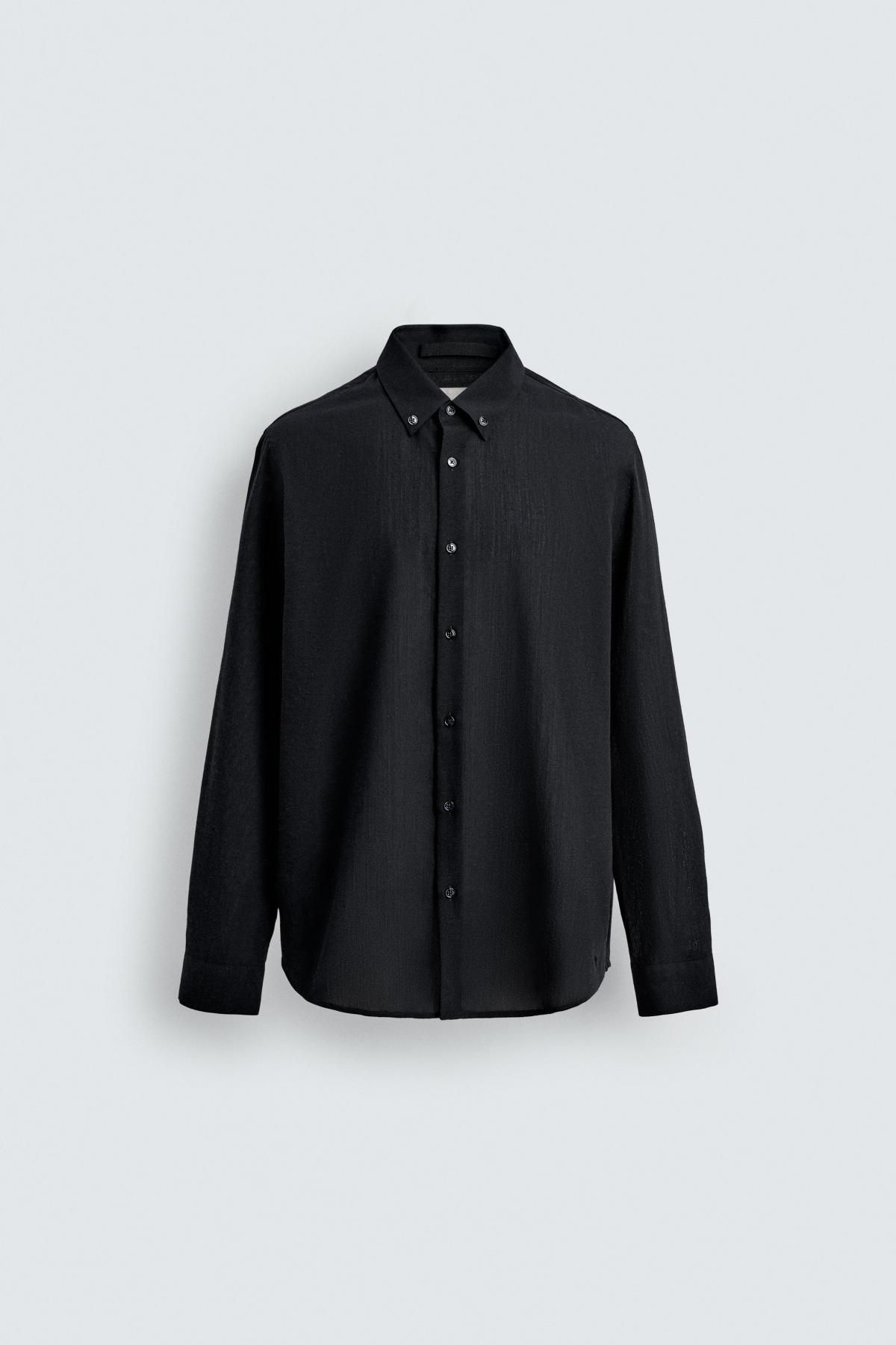 자라 텍스처 울 블렌드 긴팔 셔츠 9523/977 DARK NAVY - 메인 이미지
