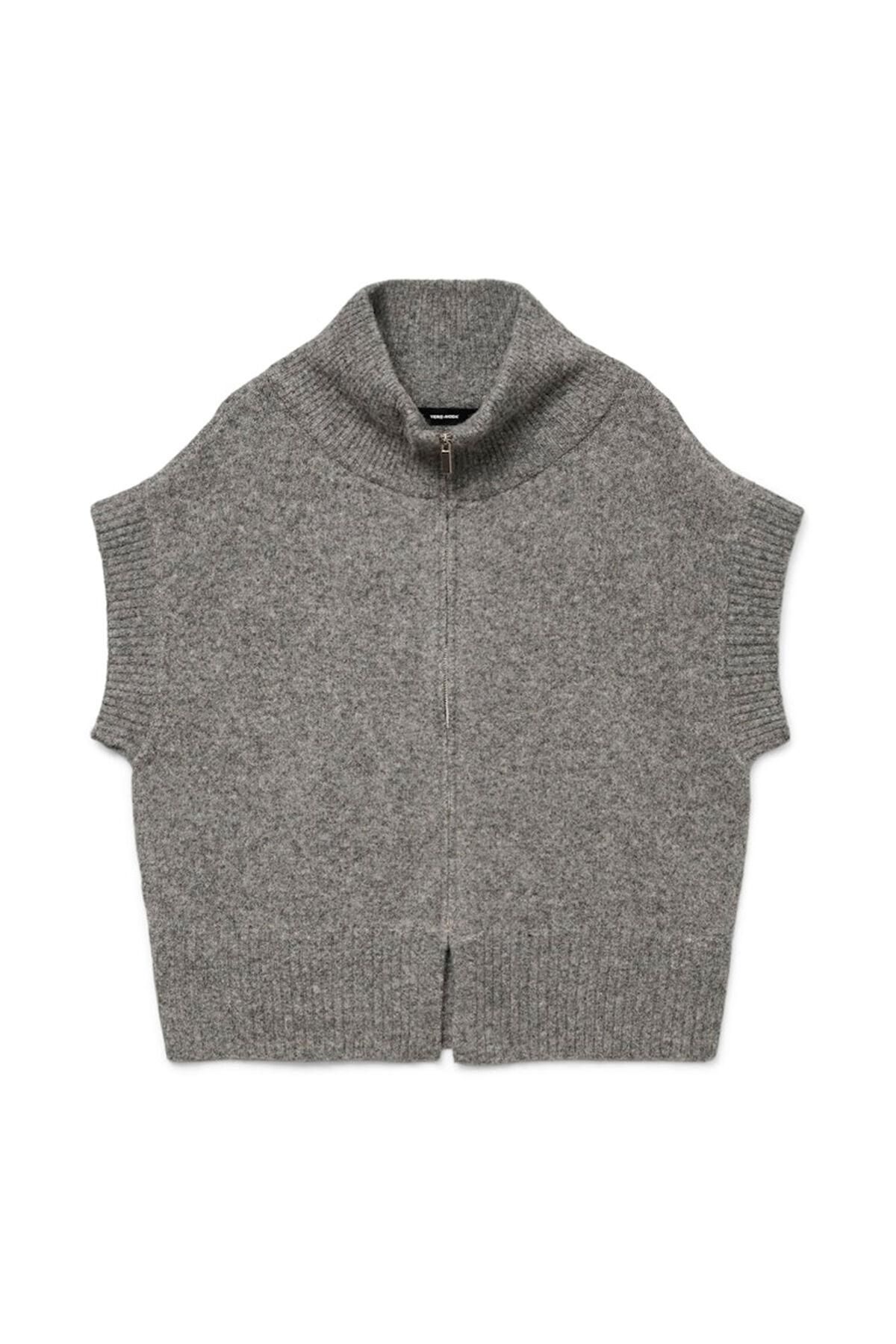 베로모다 하이넥 니트 베스트 울혼방 집업 4132009 GRIS 이미지 6