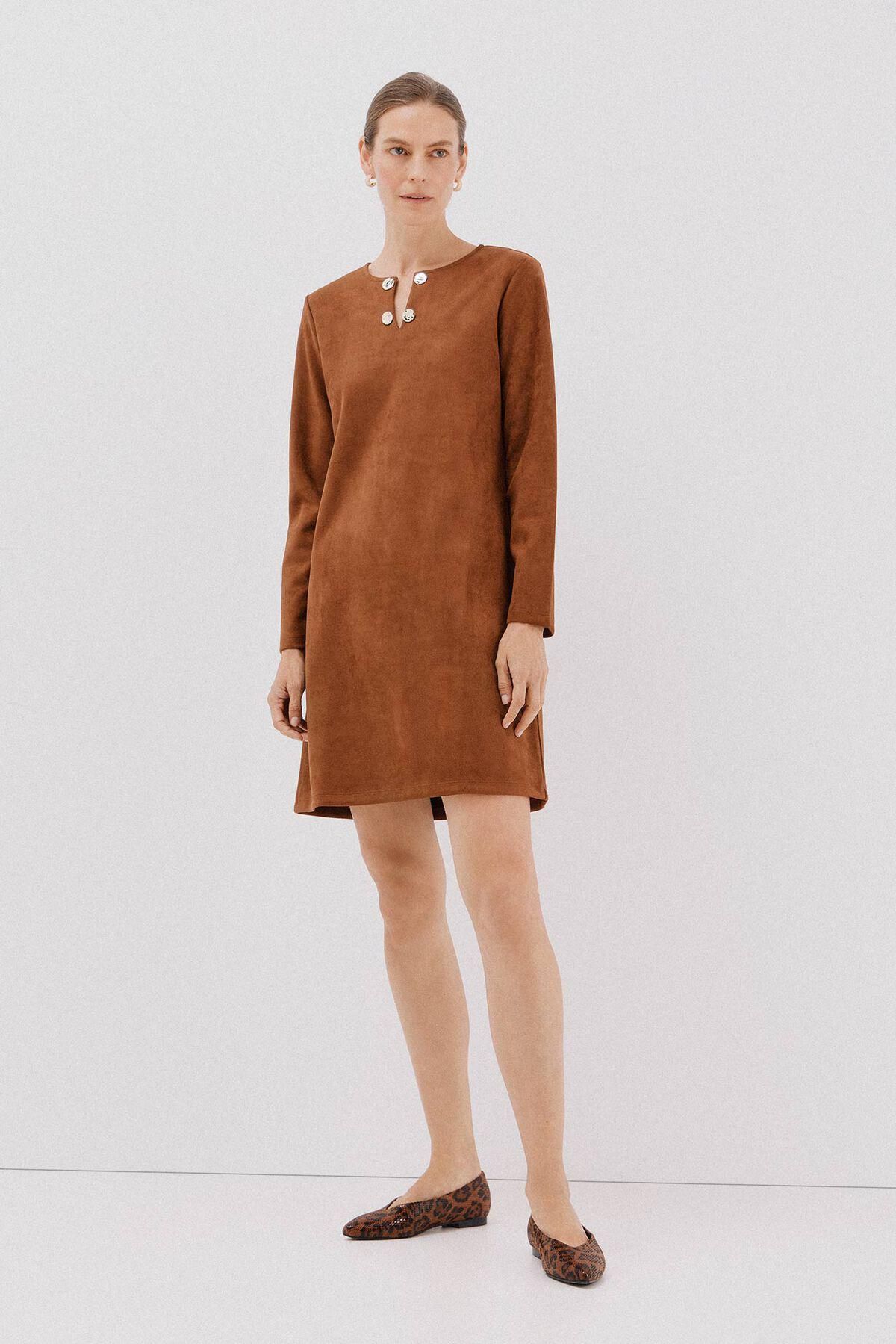 꼬르떼피엘 브라운 버튼 스웨이드 미니 원피스 5202684 MARRON OSCURO - 상세 이미지 3