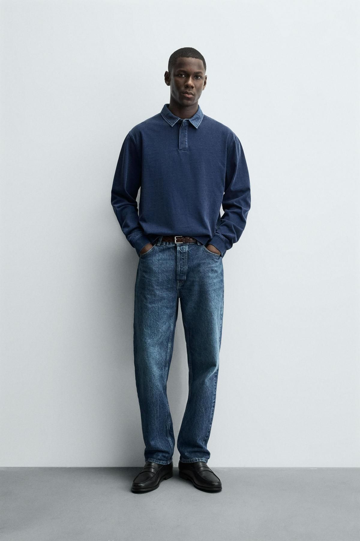 자라 워싱 테크니컬 배색카라 긴팔 폴로 스웨트셔츠 4092/339 BLUE / INDIGO - 상세 이미지 2