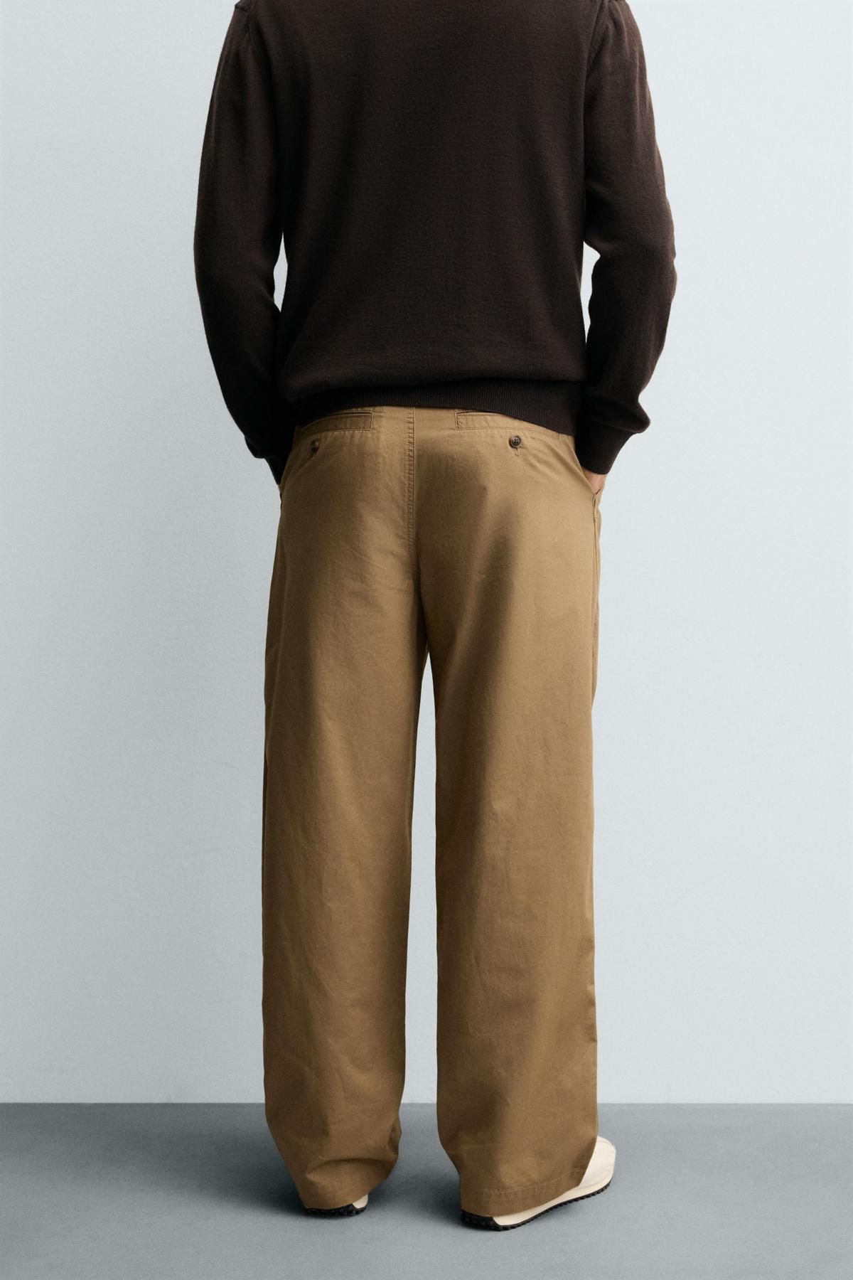 자라 와이드핏 테크니컬 플리츠 치노 팬츠 3286/340 CAMEL - 상세 이미지 4