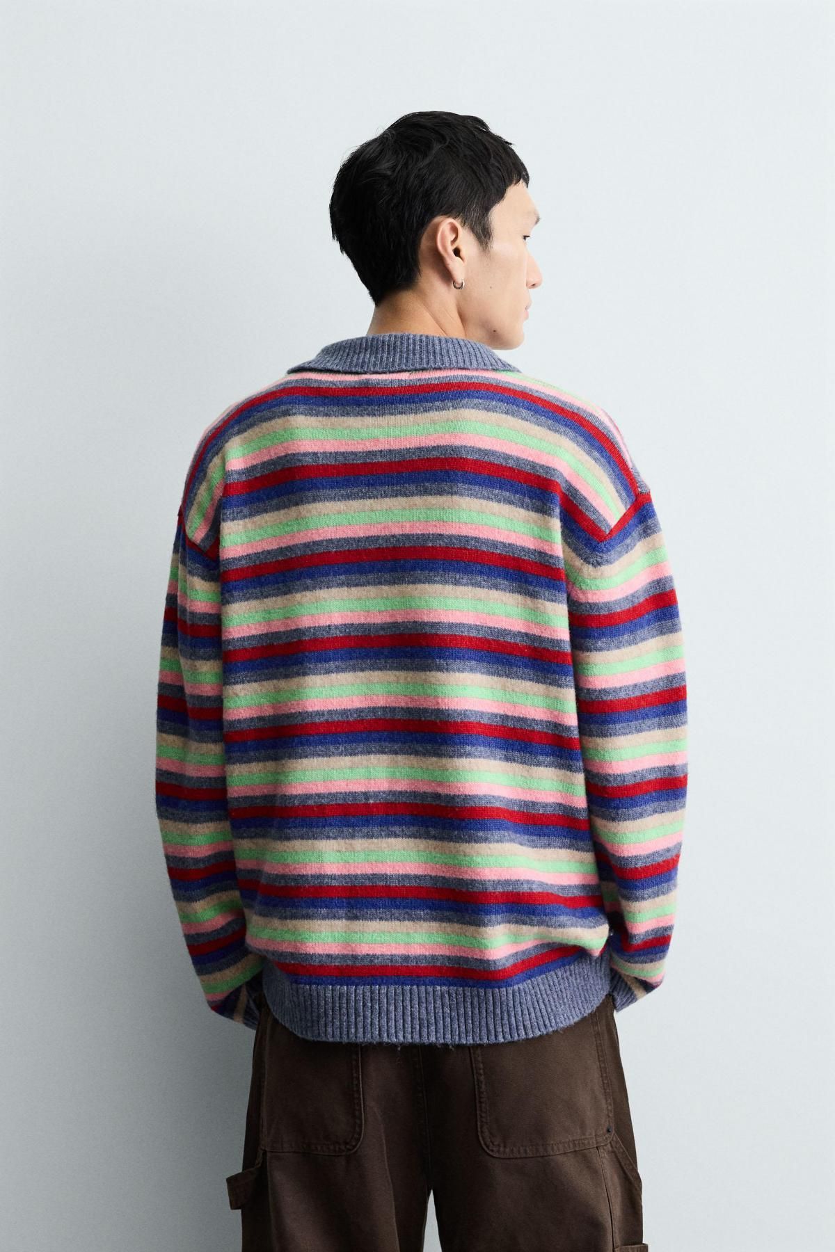 자라 스트라이프 자카드 니트 긴팔 폴로셔츠 0048/311 MULTICOLOURED - 상세 이미지 4