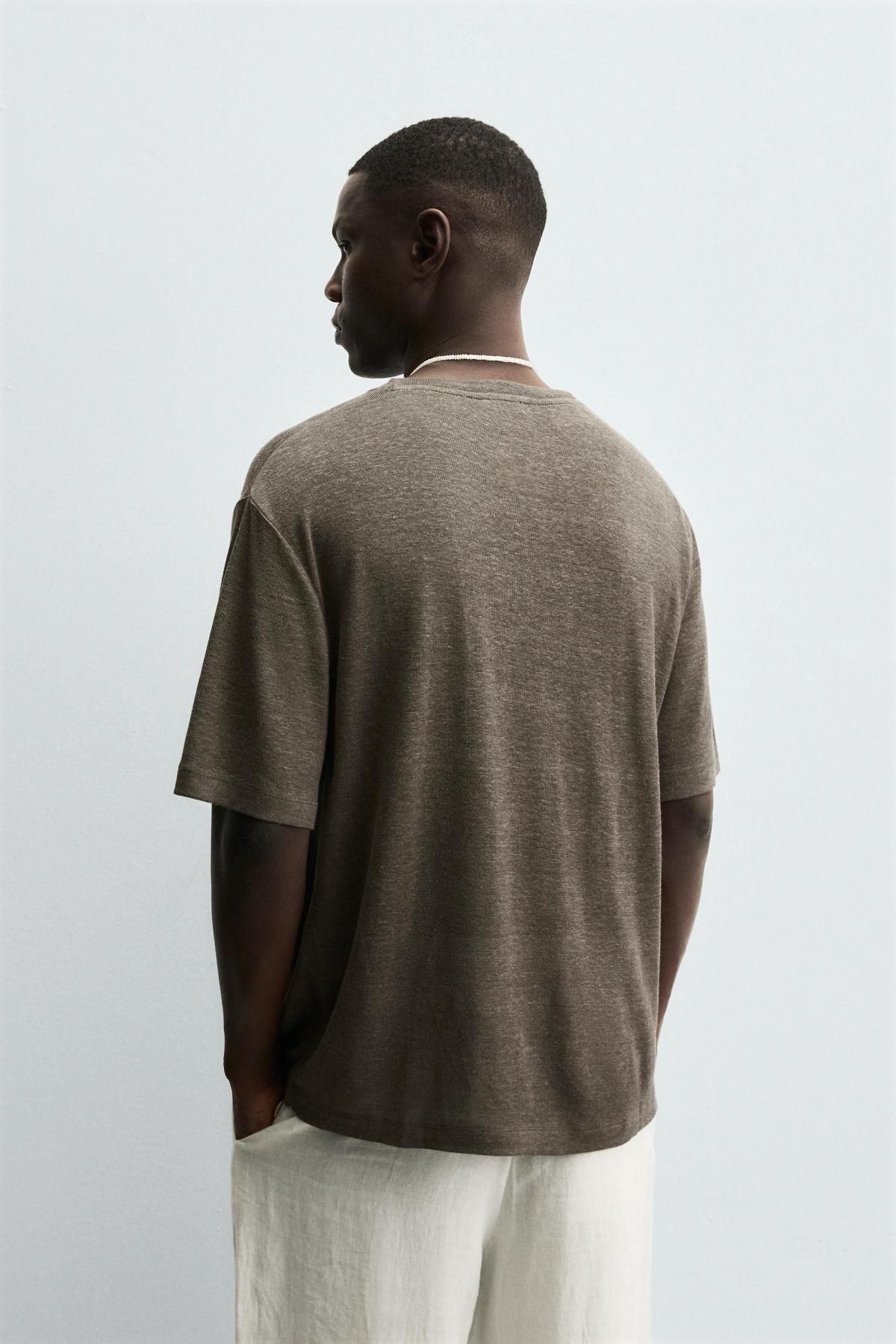 자라 내추럴 헴프 비스코스 반팔 티셔츠 4853/310 CHOCOLATE - 상세 이미지 4