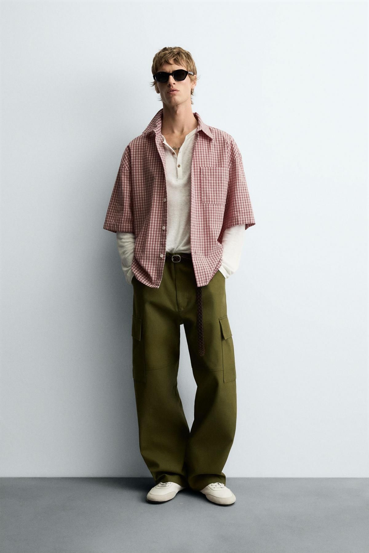 자라 트렌디 체크 릴렉스핏 반팔 셔츠 7446/332 WHITE / RED - 상세 이미지 2