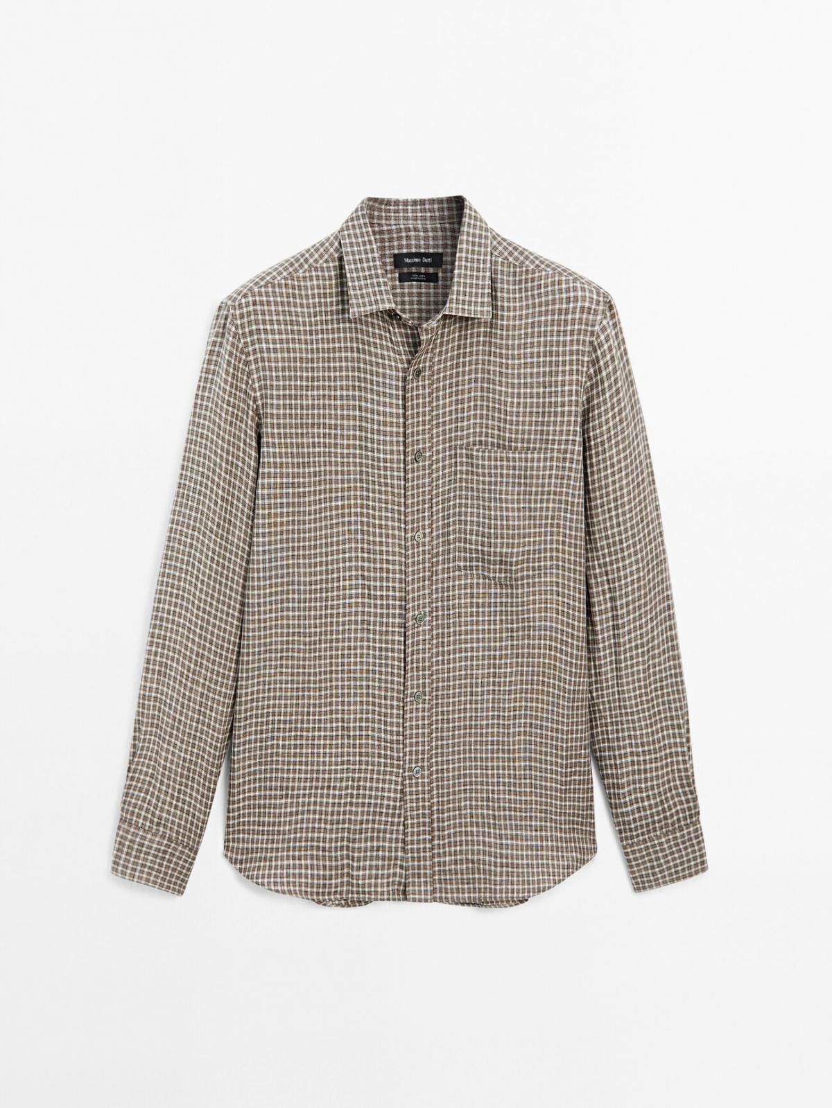 마시모두띠 린넨 체크 클래식 레귤러핏 긴팔 셔츠 1703/253 BROWN MARL - 상품 이미지