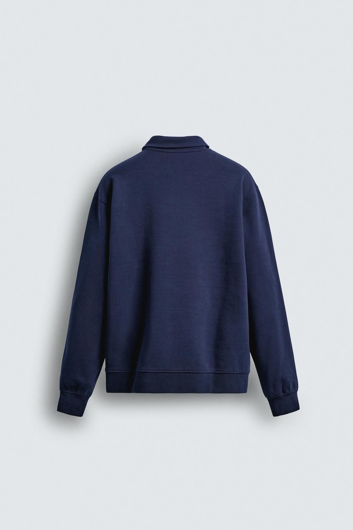 자라 테크니컬 인터록 네이비 지퍼넥 긴팔 폴로 셔츠 4092/380 BLUISH - 상세 이미지 2