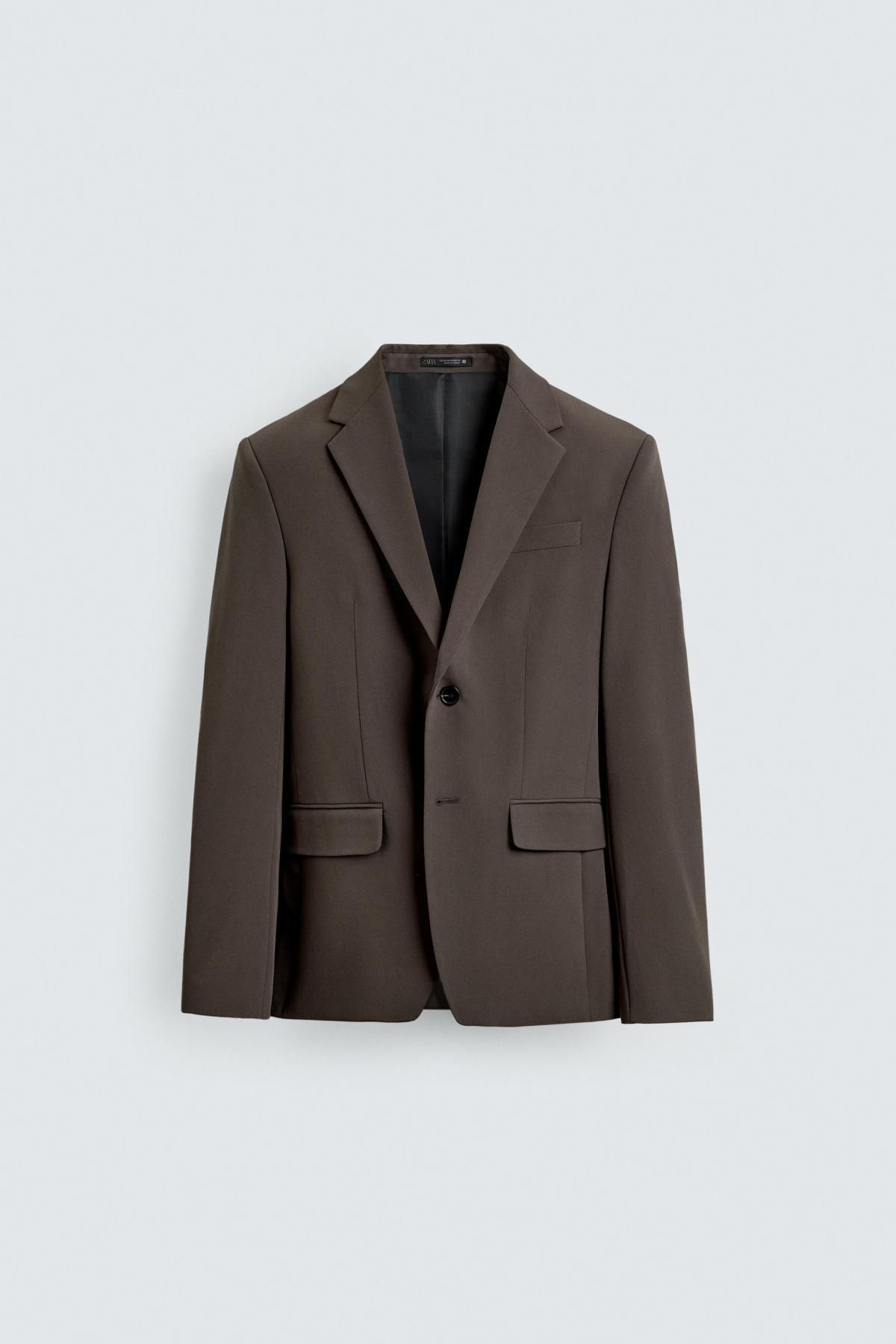 자라 슬림핏 테크니컬 컴포트 수트 블레이저 1564/300 BROWN / TAUPE - 메인 이미지