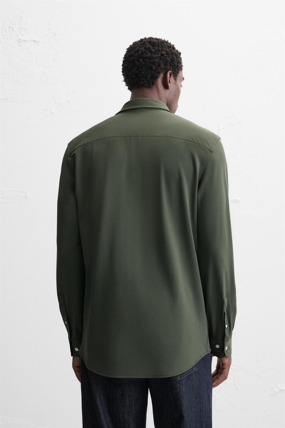 자라 슬림핏 텍스처 스트레치 긴팔 셔츠 4047/476 BOTTLE GREEN - 상세 이미지 4