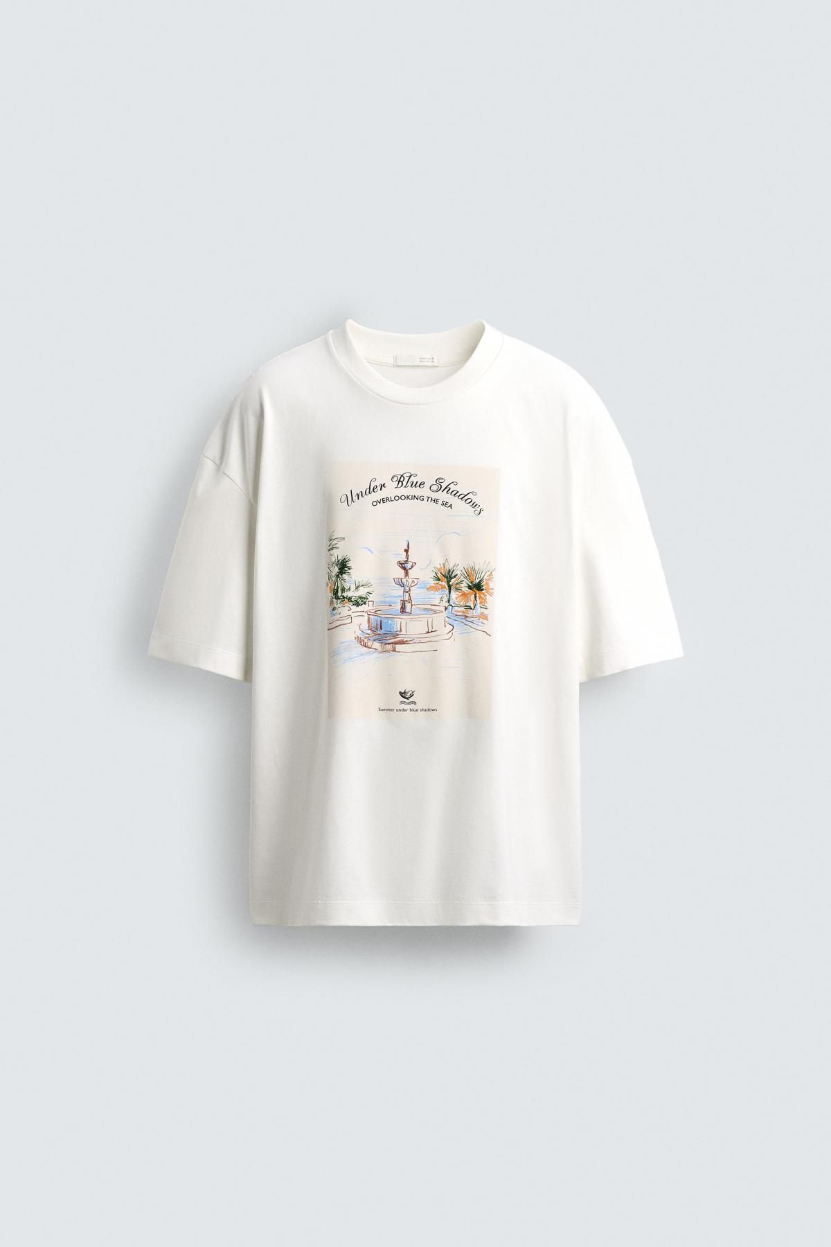 자라 그래픽 자수 프린트 오버핏 반팔 티셔츠 0495/363 WHITE - 메인 이미지