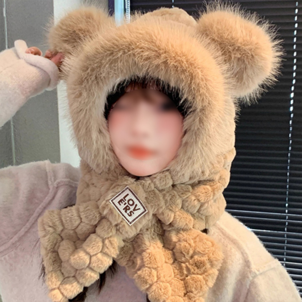 머플러 목도리 심플 니트 겨울 여자 귀도리 패션 털 모자 방한 넥워머 귀마개 곰돌이 여성 - 상품 이미지