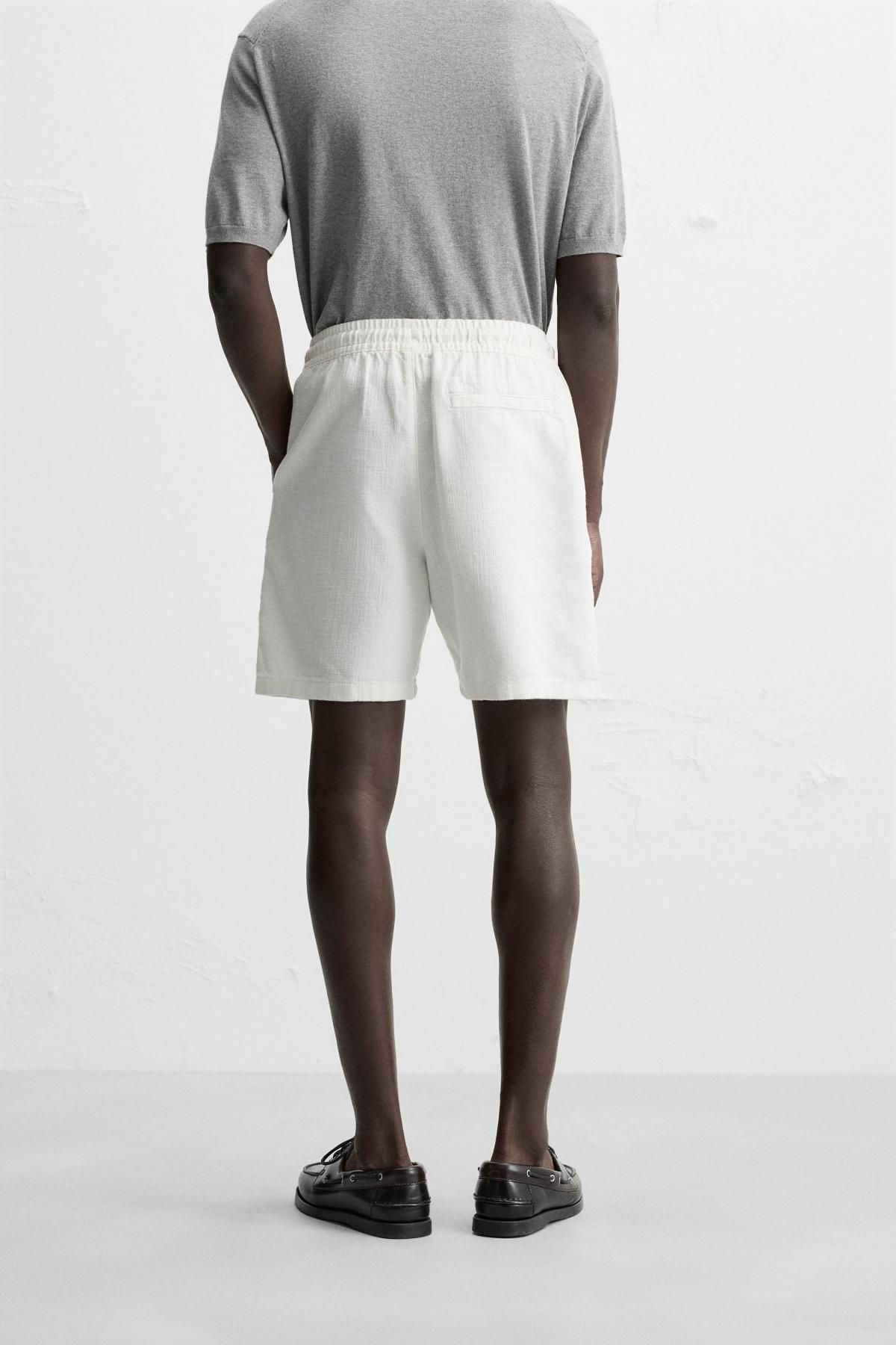 자라 텍스처 레귤러핏 버뮤다 쇼츠 7147/421 OYSTER-WHITE - 상세 이미지 4