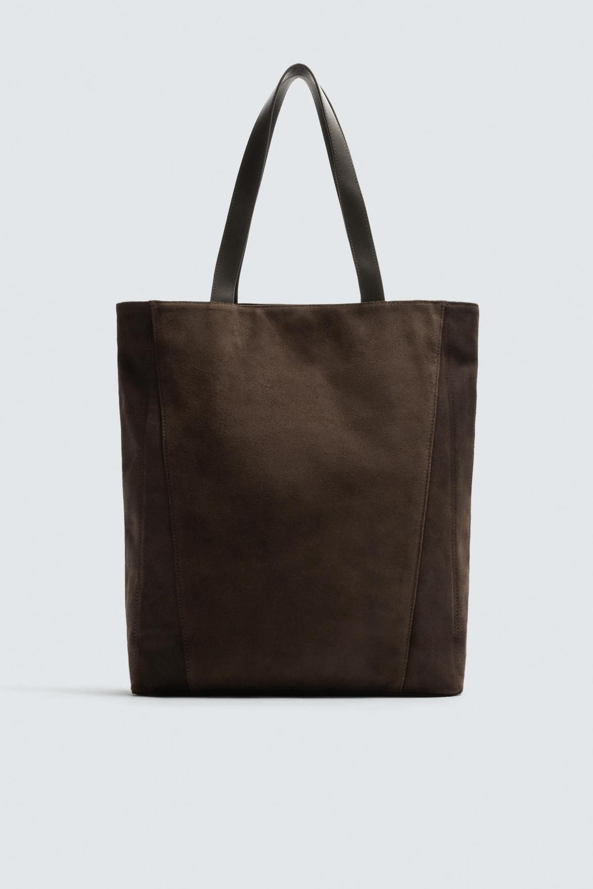 자라 프리미엄 스웨이드 레더 토트백 3396/520 BROWN - 상품 이미지