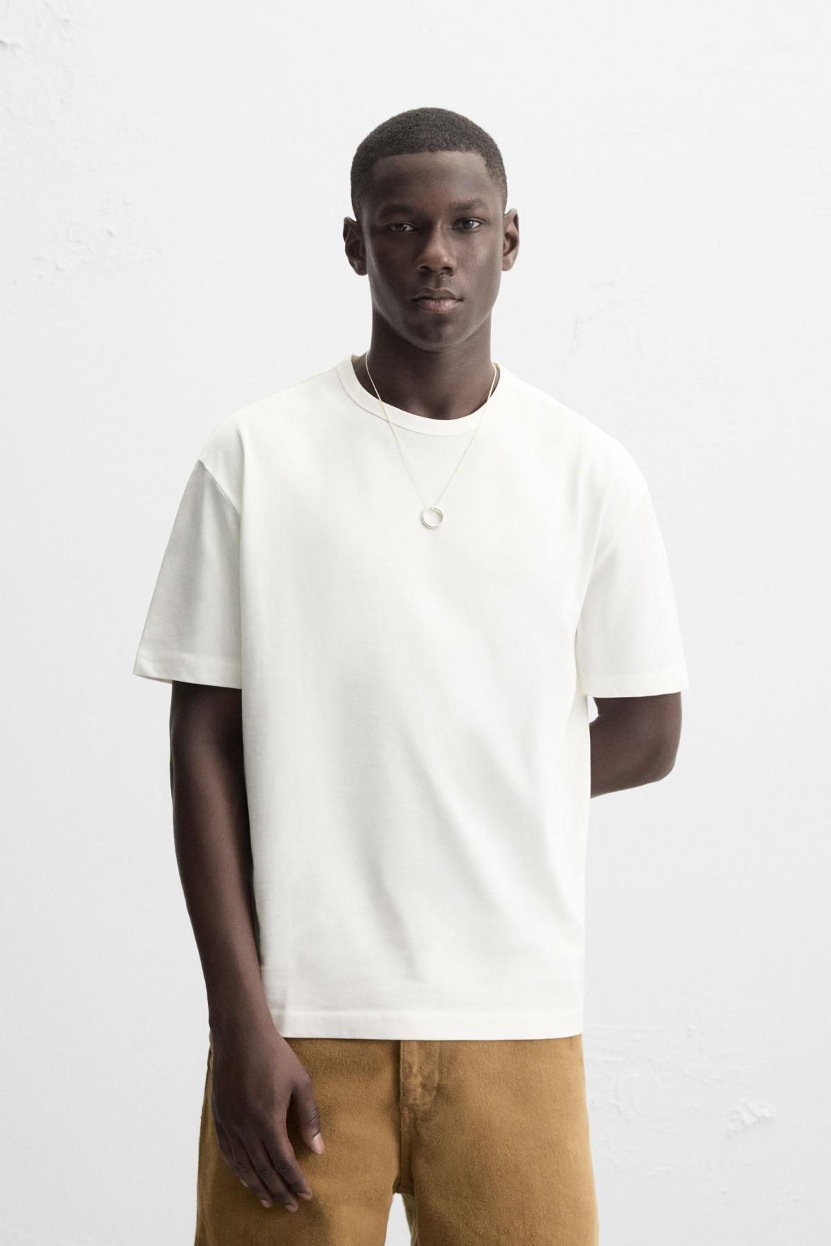자라 헤비웨이트 립 컴팩트 코튼 반팔 티셔츠 4087/300 OYSTER-WHITE - 상세 이미지 3
