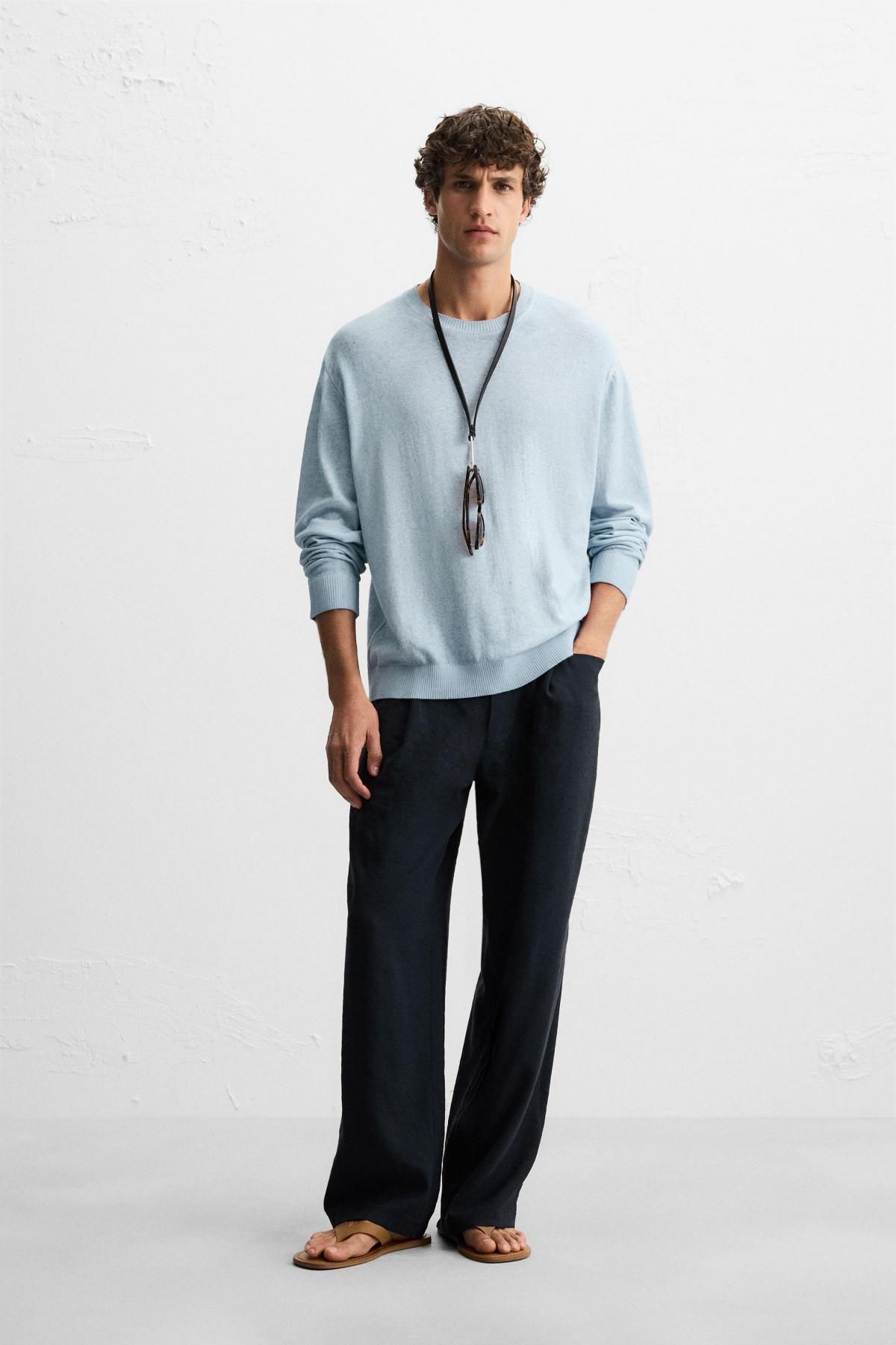자라 워시드 라운드 니트 스웨터 7140/300 BLUISH - 상세 이미지 2