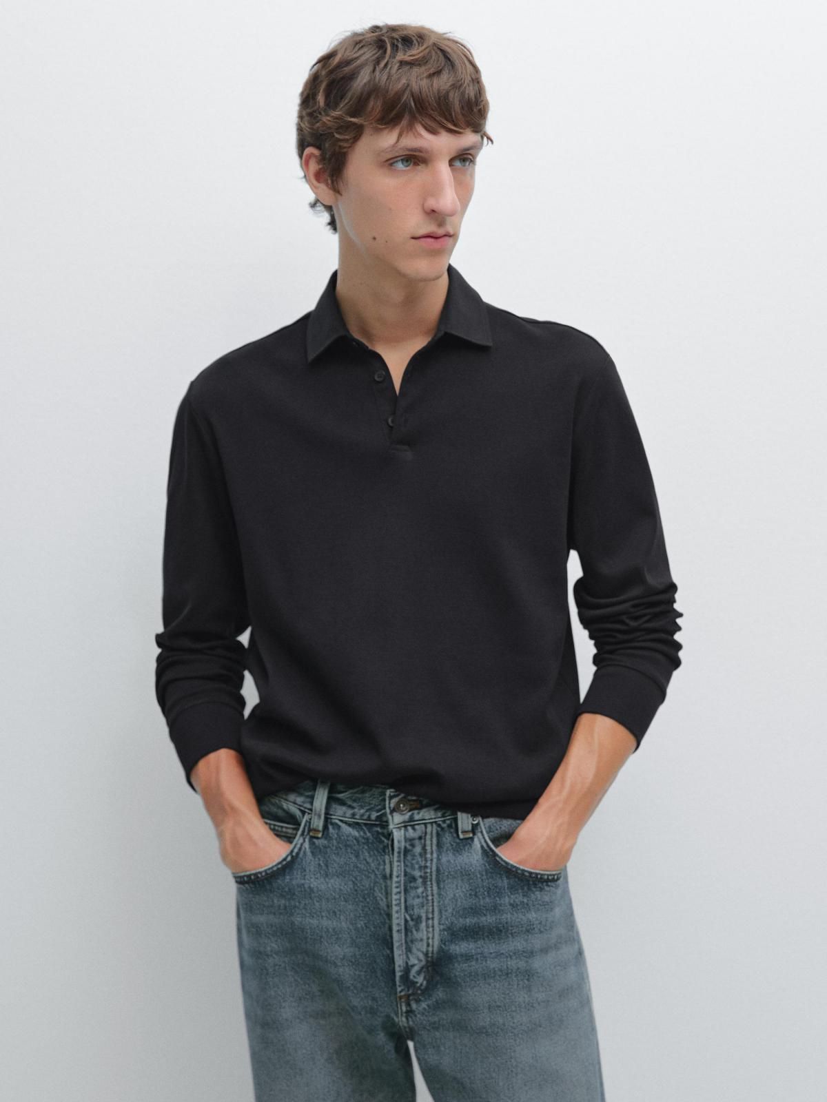 마시모두띠 베이직 긴팔 테크니컬 블랙 폴로 셔츠 0583/151 NAVY BLUE - 상세 이미지 3