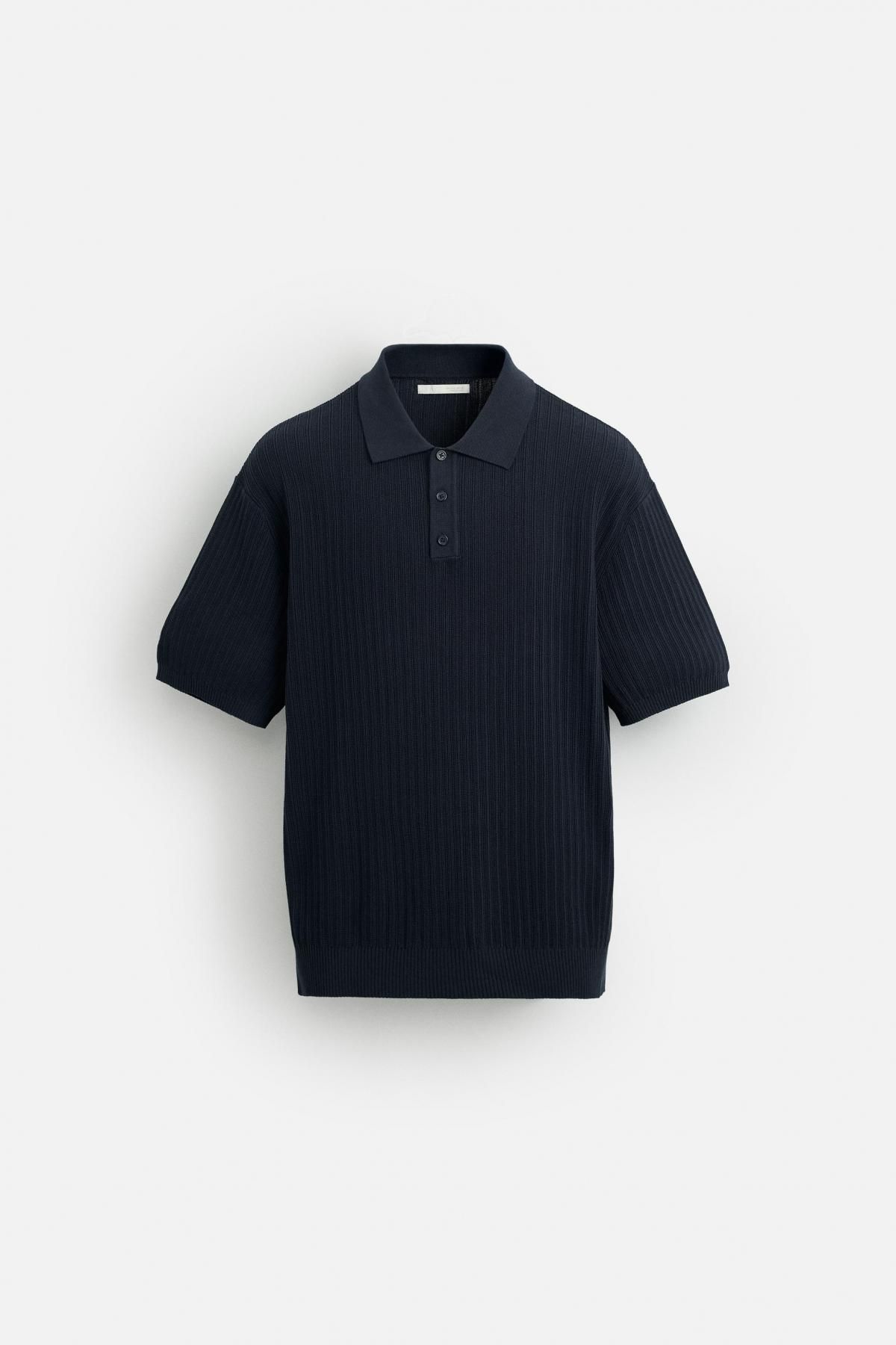 자라 베이직 텍스처 니트 반팔 폴로셔츠 2142/425 NAVY BLUE - 상품 이미지
