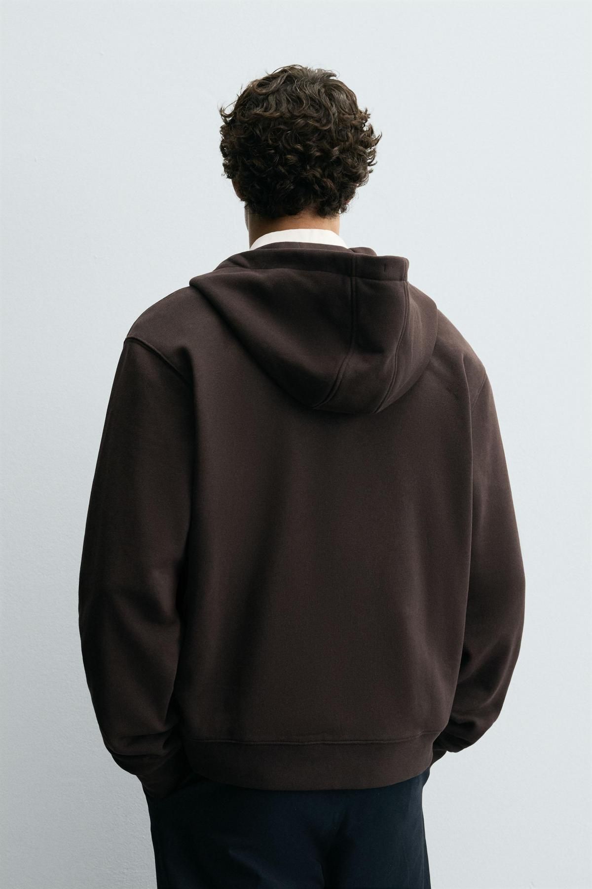 자라 베이직 플리스 집업 후드 코튼 후드 집업 4092/360 DARK BROWN - 상세 이미지 4