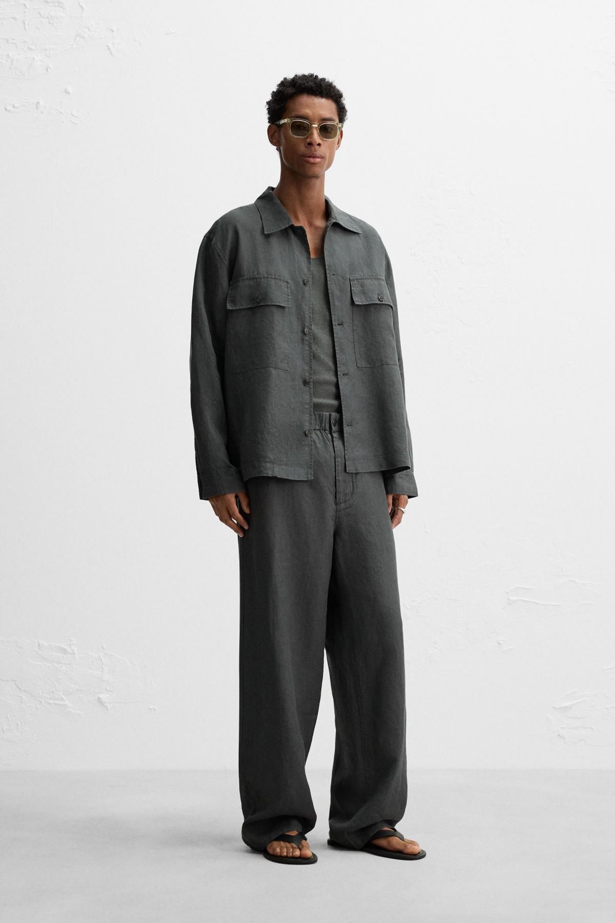 자라 헴프 릴랙스핏 와이드 팬츠 5344/410 ANTHRACITE GREY - 상세 이미지 2