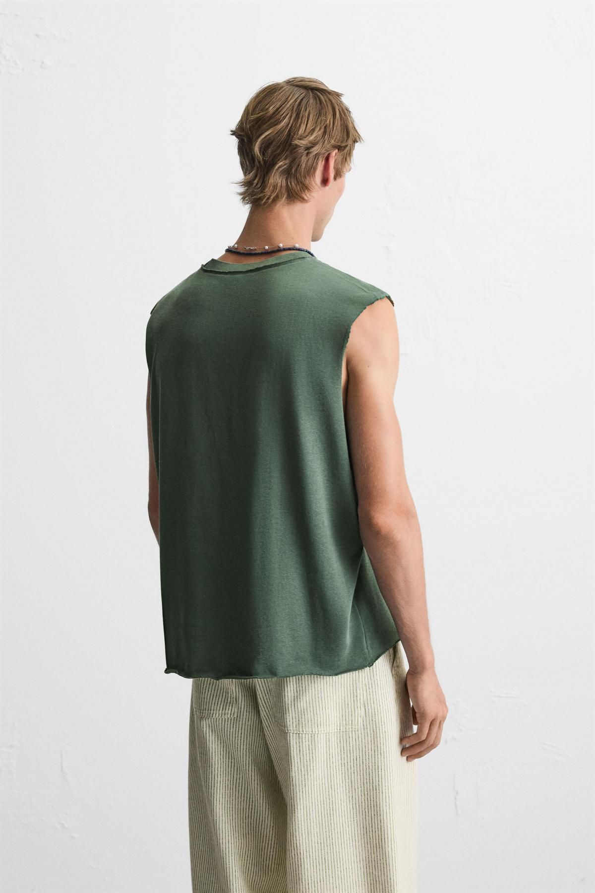 자라 미니멀 코튼 민소매 티셔츠 4231/305 GREENISH - 상세 이미지 4