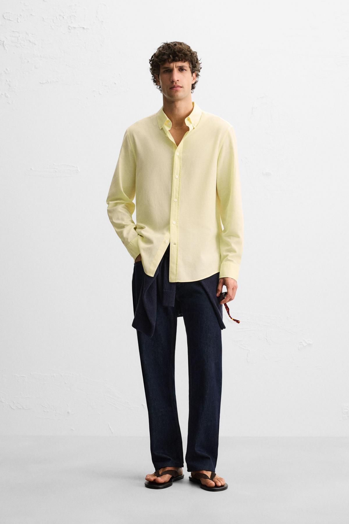 자라 라이트 옐로우 린넨 블렌드 레귤러핏 긴팔 셔츠 5669/776 LIGHT YELLOW - 상세 이미지 2