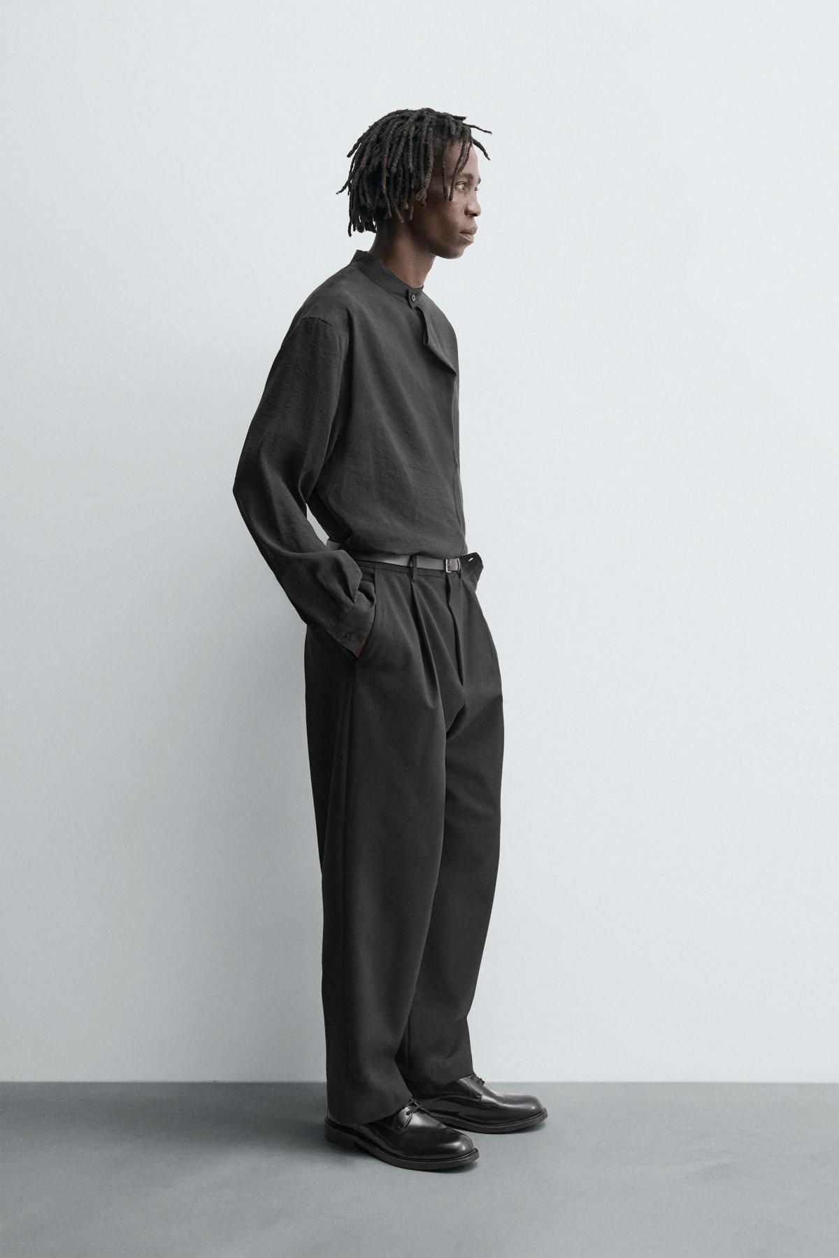 자라 모달블렌드 밴드카라 긴팔 폴로셔츠 7545/885 BLACK - 상세 이미지 5