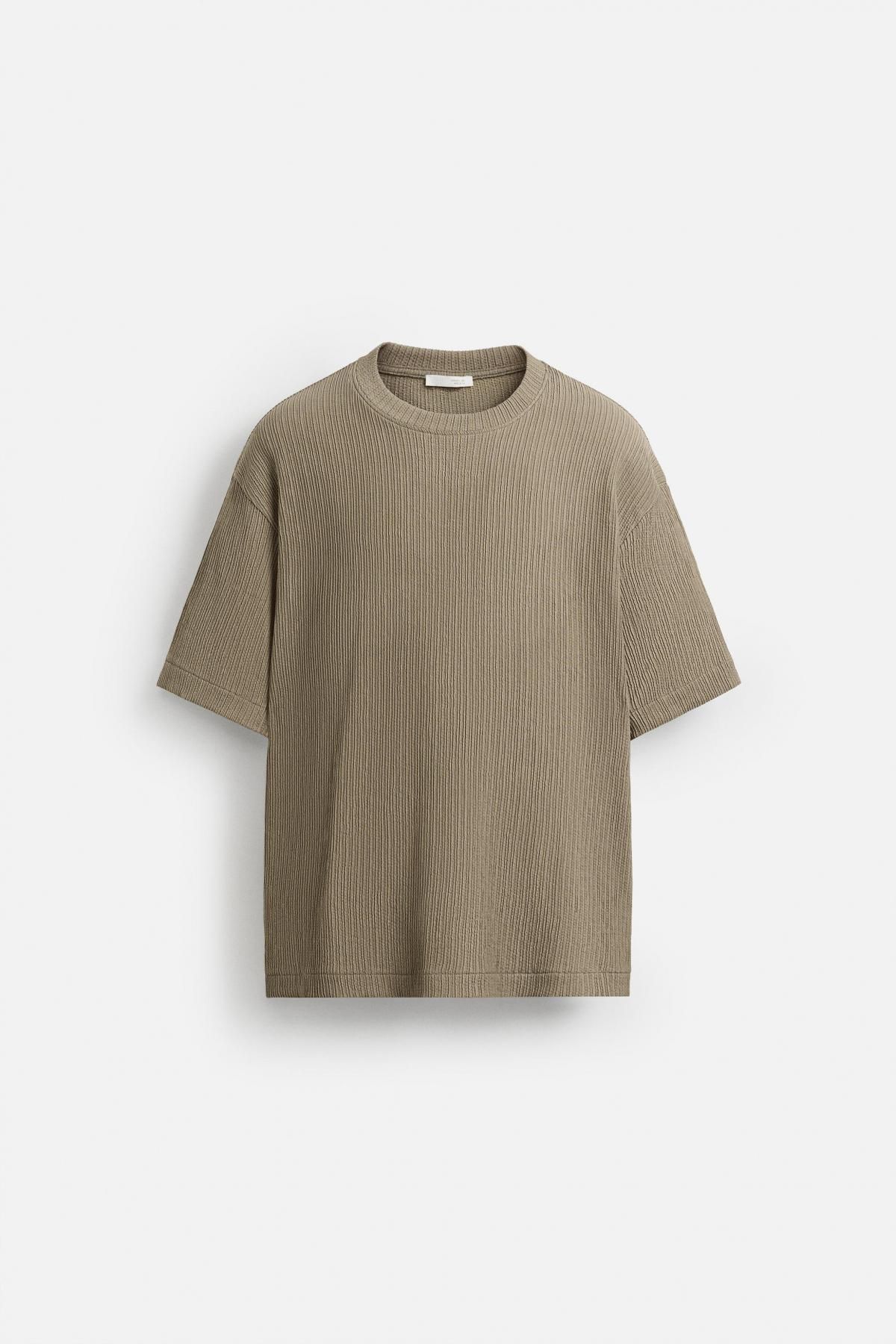 자라 미니멀 텍스처 반팔 티셔츠 4087/330 BROWN / TAUPE - 메인 이미지
