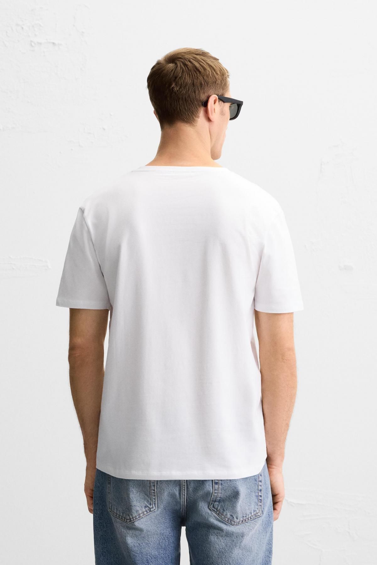 자라 베이직 슬림핏 V넥 반팔 티셔츠 5584/402 WHITE - 상세 이미지 4