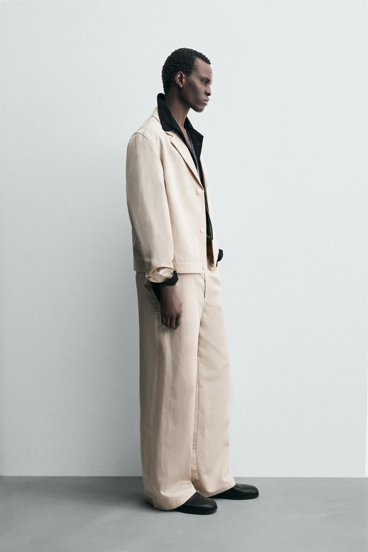 자라 리넨 블렌드 와이드핏 테크니컬 팬츠 6861/397 BEIGE - 상세 이미지 4