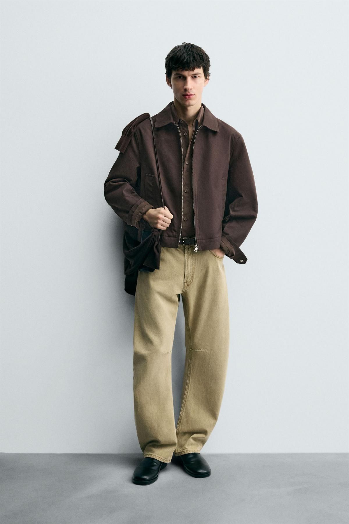 자라 미니멀 크롭핏 코튼 테크니컬 집업 재킷 1437/323 DARK BROWN - 상세 이미지 2