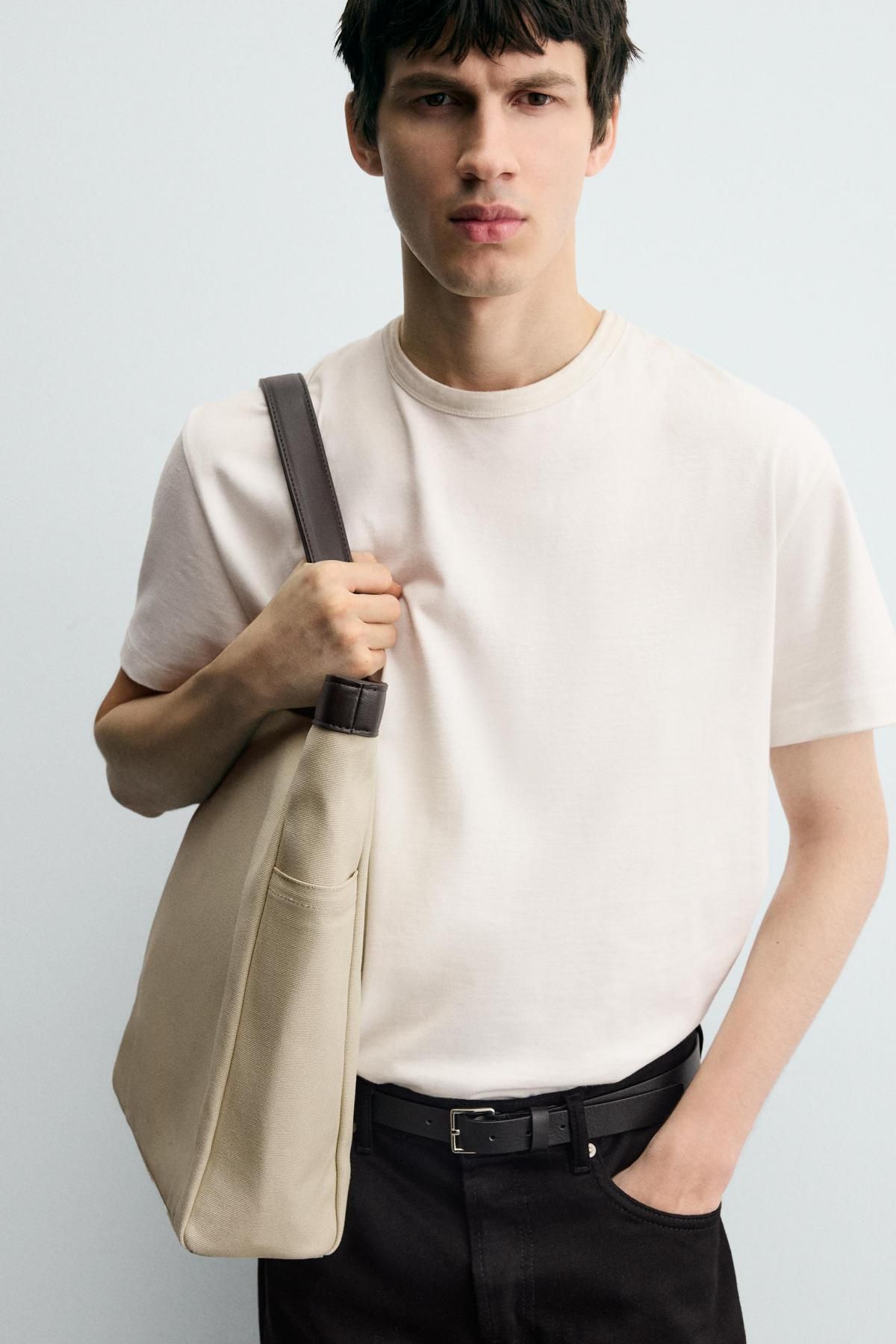 자라 베이직 코튼 토트백 3351/620 BEIGE - 상세 이미지 3
