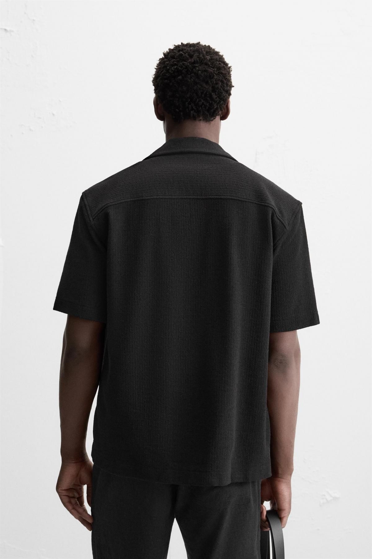 자라 미니멀 텍스처 반팔 캠프카라 셔츠 7545/376 BLACK - 상세 이미지 4