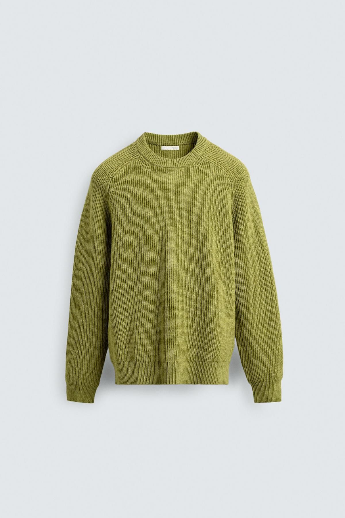 자라 리브드 텍스처 라운드 니트 스웨터 3920/195 LIGHT GREEN - 메인 이미지