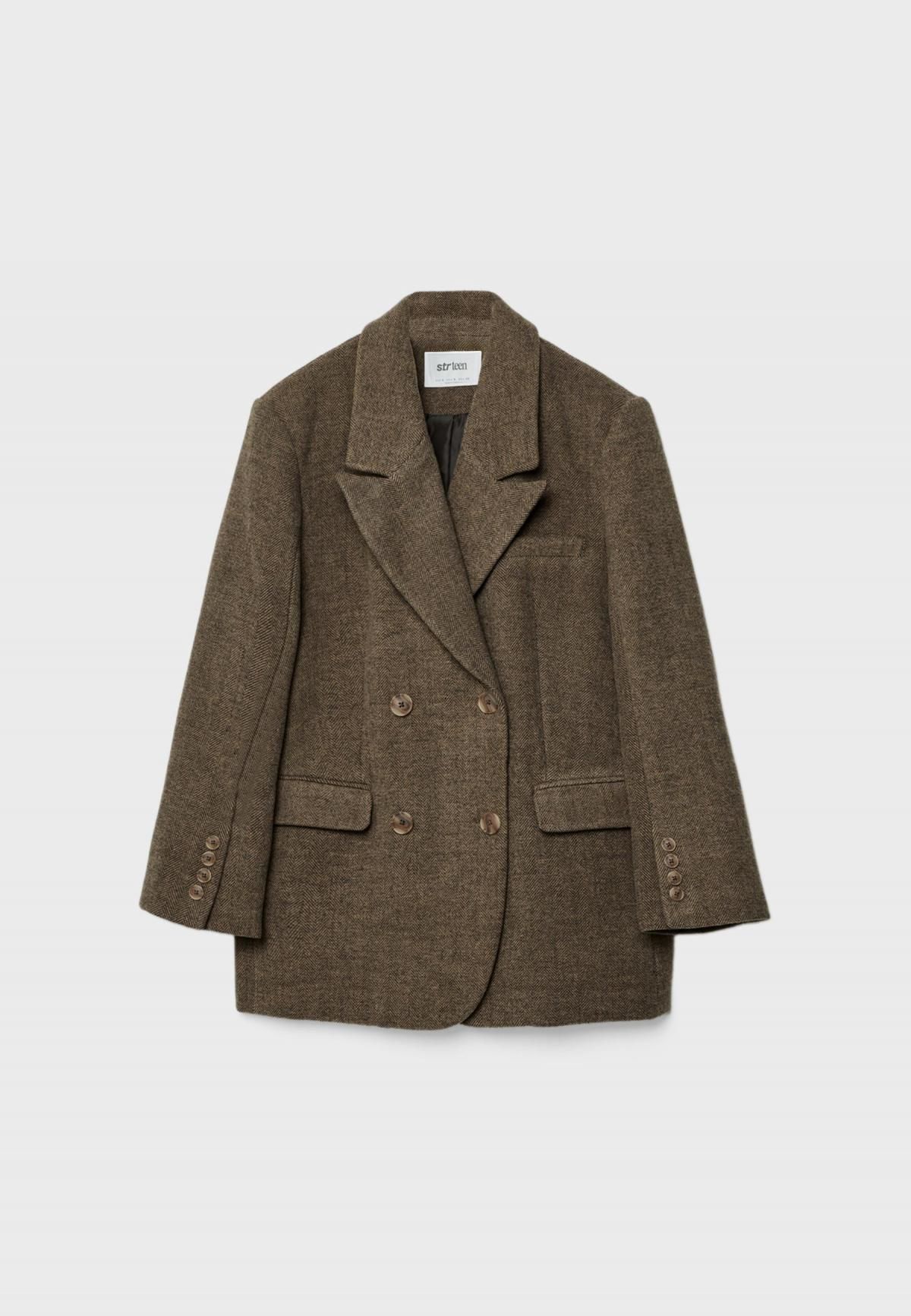 스트라디바리우스 헤링본 오버핏 더블브레스트 테일러드 재킷 8502/751 PALE CAMEL - 메인 이미지