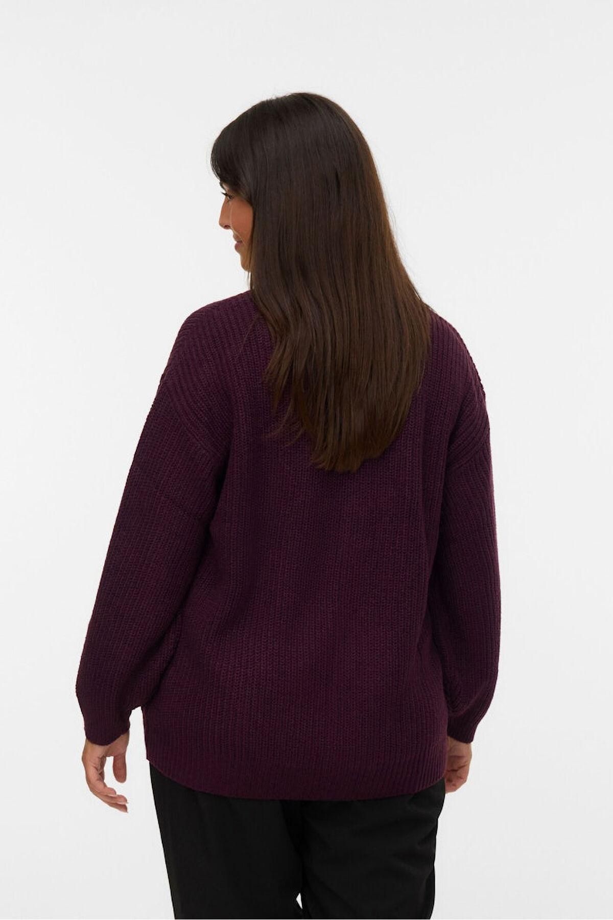 베로모다 빅사이즈 브이넥 니트 가디건 버건디 3762289 MORADO - 상세 이미지 5