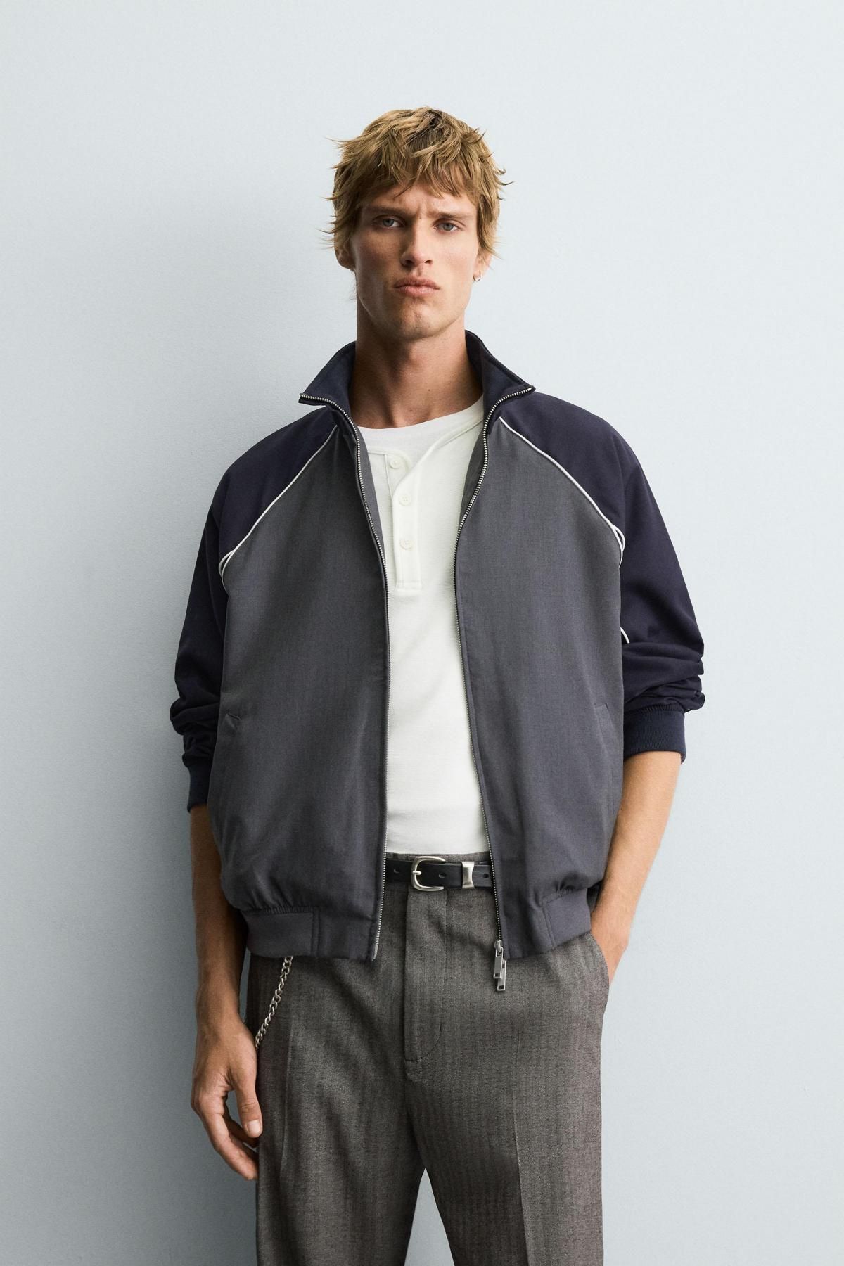 자라 테크니컬 배색 블록 집업 재킷 3715/705 BLUE / GREY - 상세 이미지 3
