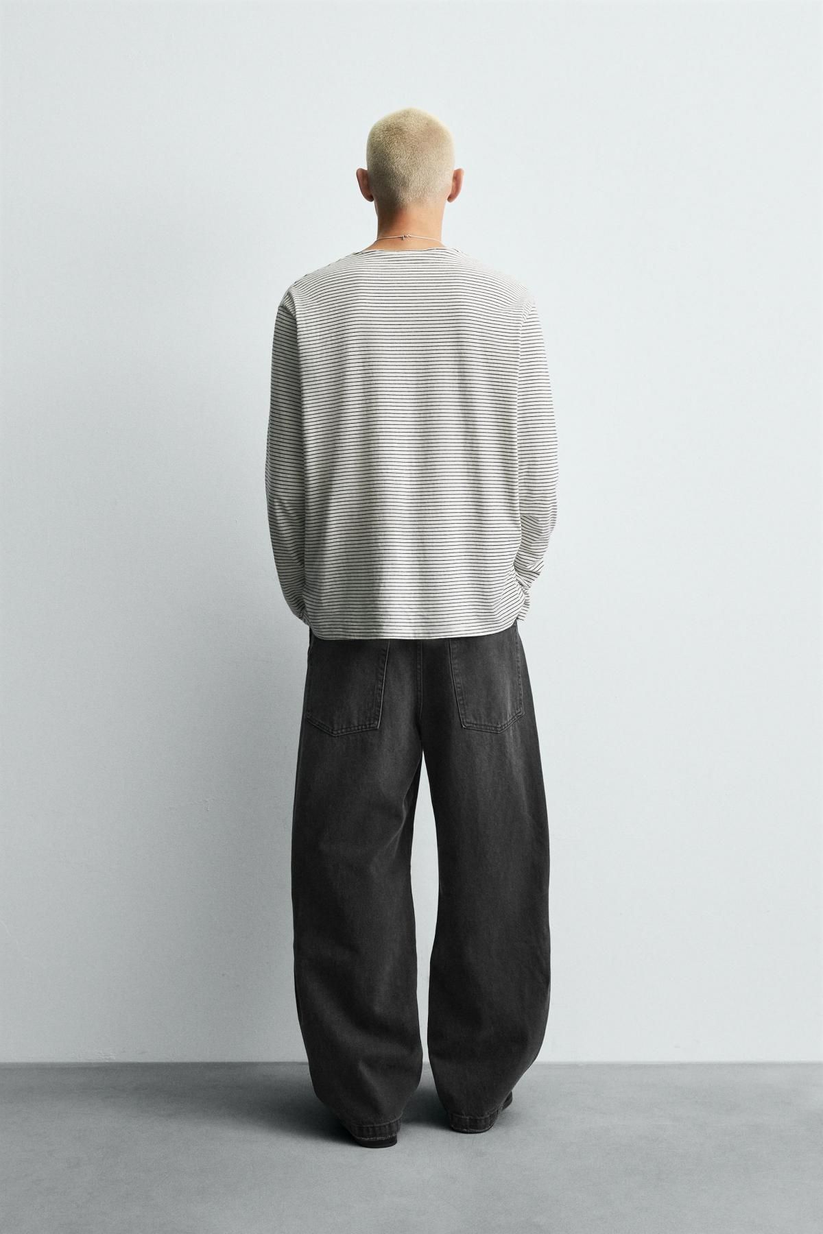 자라 테크니컬 와이드핏 스트레이트 데님 청바지 0840/378 CHARCOAL - 상세 이미지 4