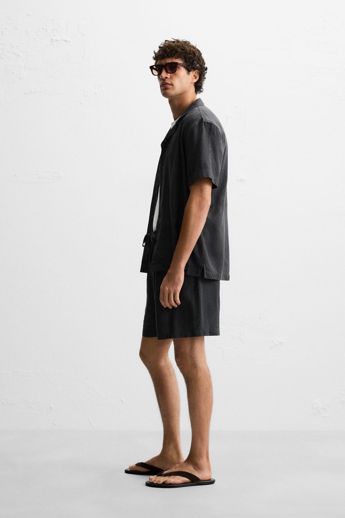 자라 지오메트릭 자카드 반팔 셔츠 1450/301 ANTHRACITE GREY - 상세 이미지 5