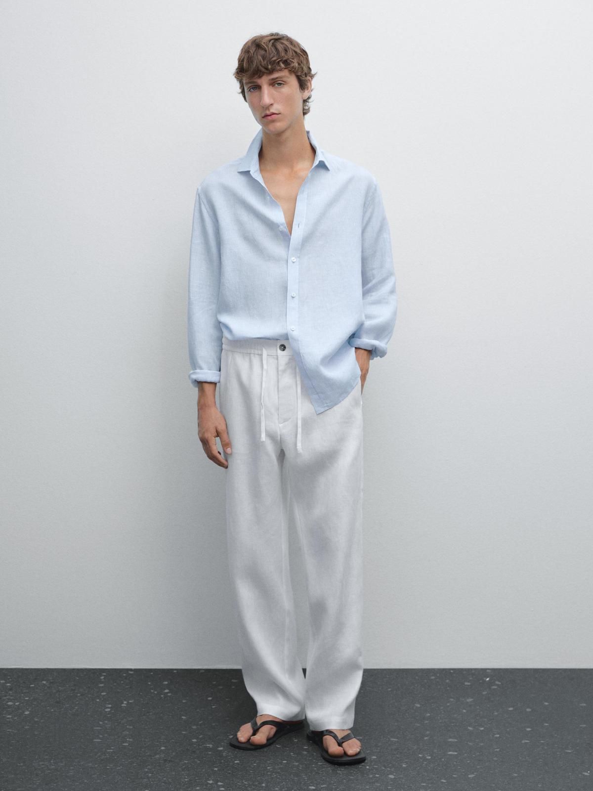마시모두띠 린넨 레귤러핏 스트라이프 긴팔 셔츠 1745/294 BLUE - 상세 이미지 2