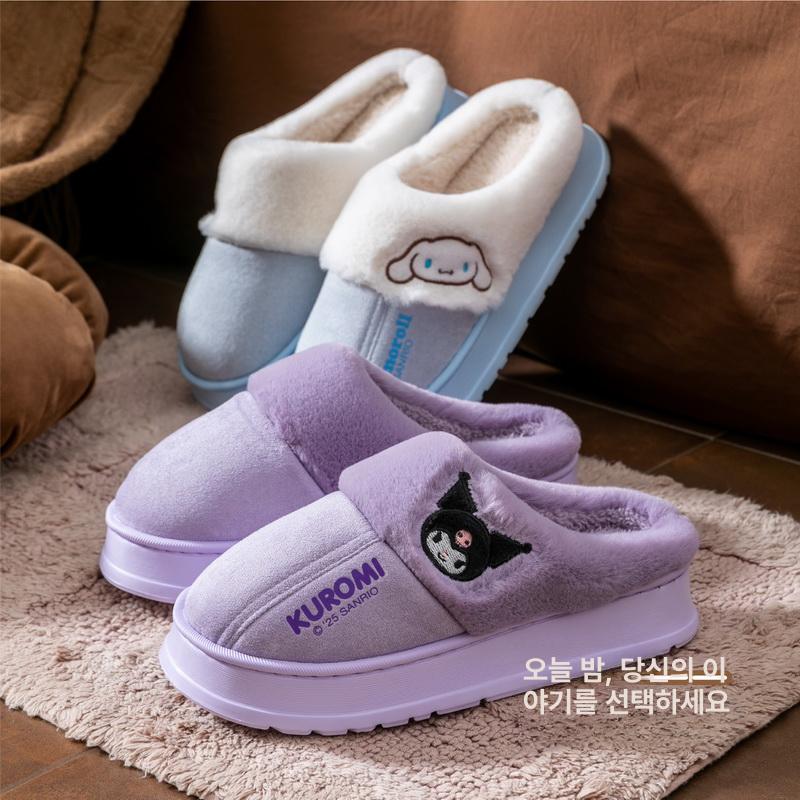 산리오 코튼 슬리퍼 여성 플러시 따뜻한 모피 실내 미끄럼 방지 홈 슈즈 - 상세 이미지 3