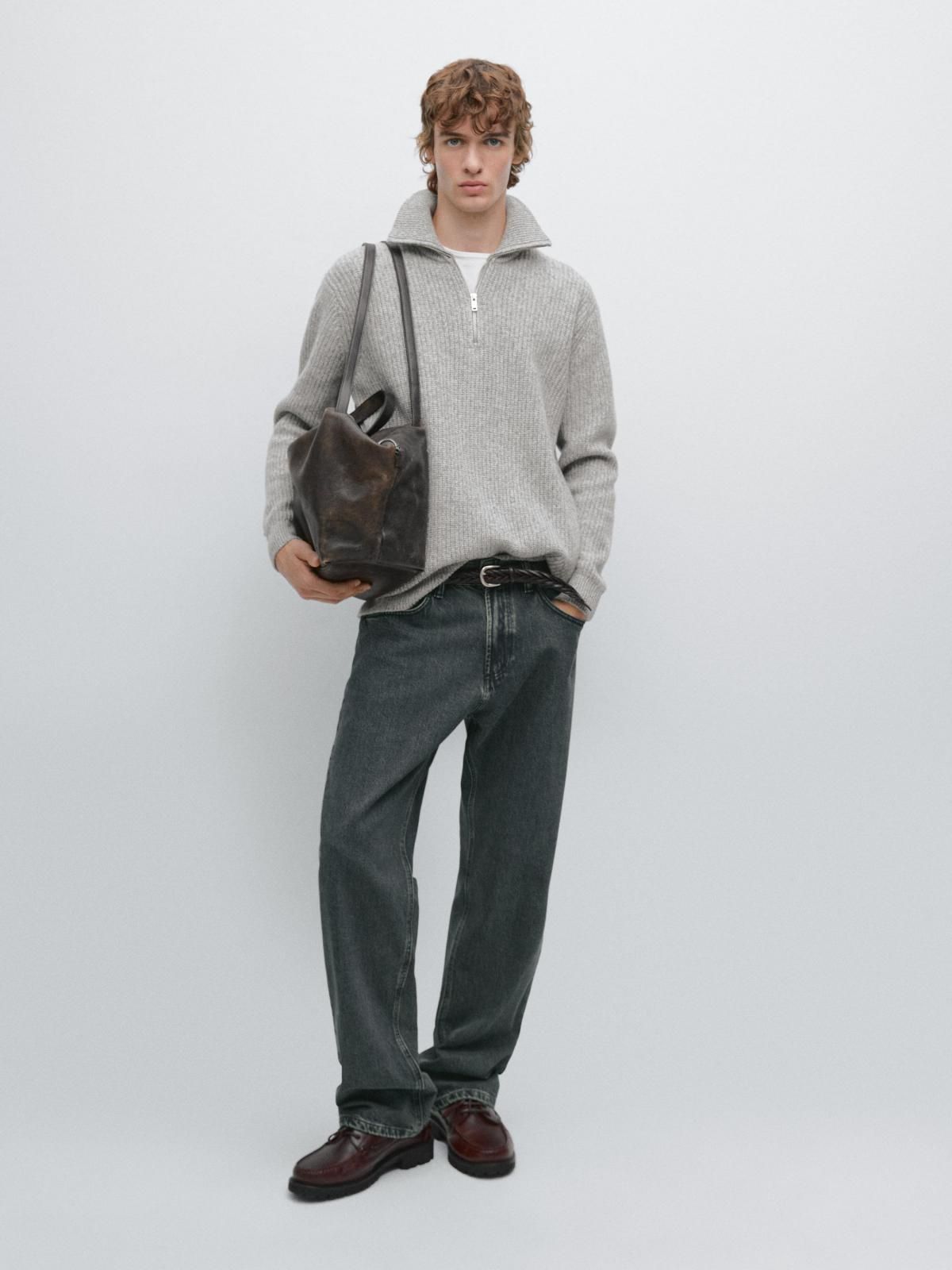 마시모두띠 프리미엄 울 지퍼 하이넥 니트 스웨터 1027/222 ANTHRACITE GREY - 상세 이미지 2