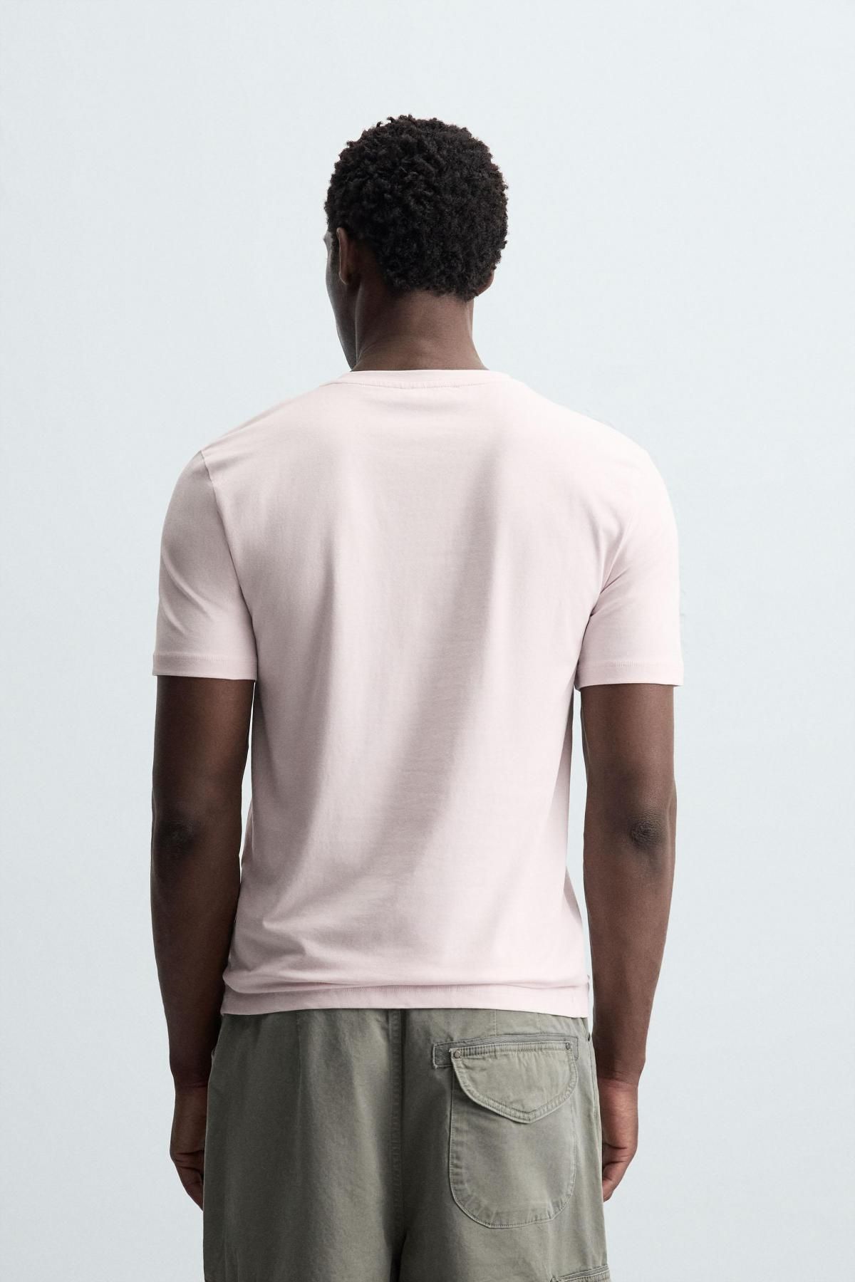 자라 라이트핑크 슬림핏 베이직 반팔 티셔츠 5584/401 LIGHT PINK - 상세 이미지 4