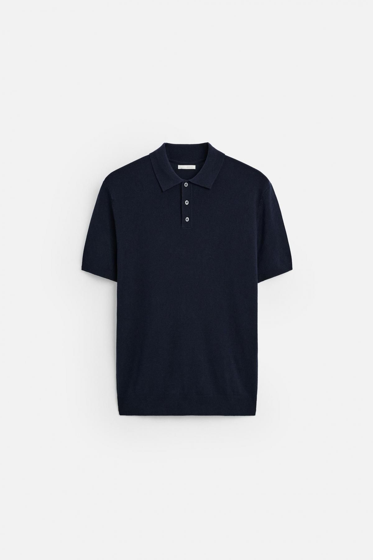 자라 미니멀 테크니컬 비스코스 블렌드 니트 반팔 폴로셔츠 0304/407 NAVY BLUE - 메인 이미지