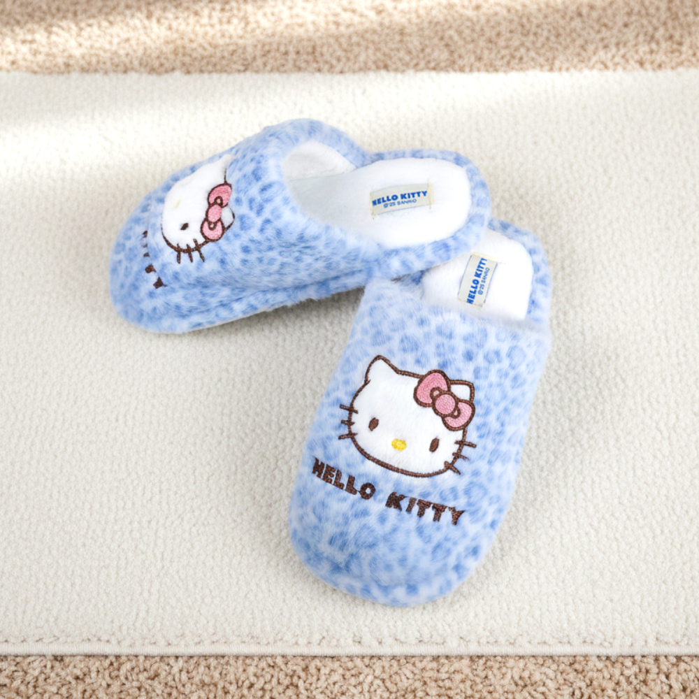 키티 털실내화 레오파드 실내슬리퍼 사무실 겨울 방한 룸슈즈 거실화