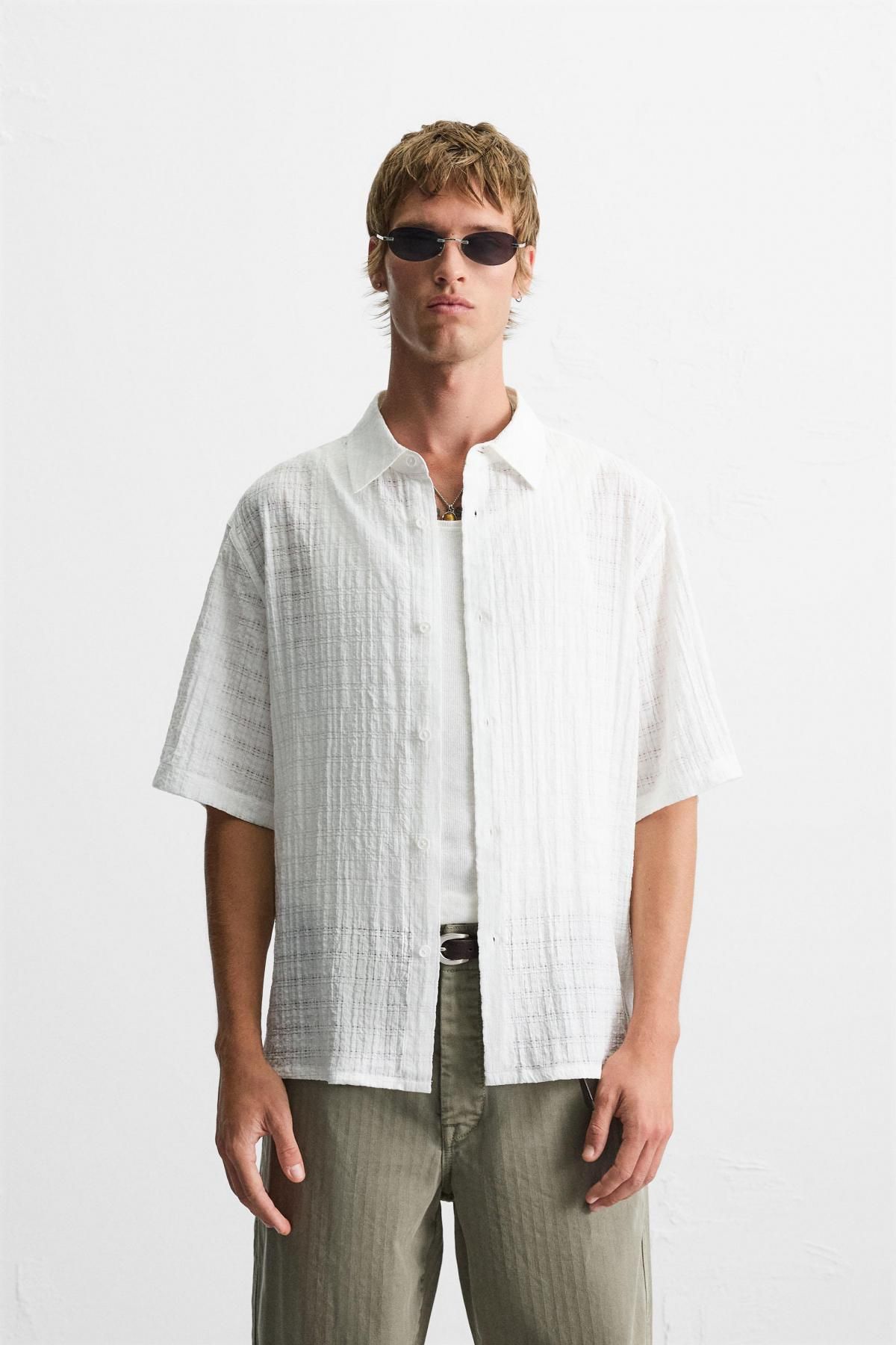 자라 텍스처 체크 릴렉스핏 반팔셔츠 3715/600 WHITE - 상세 이미지 3