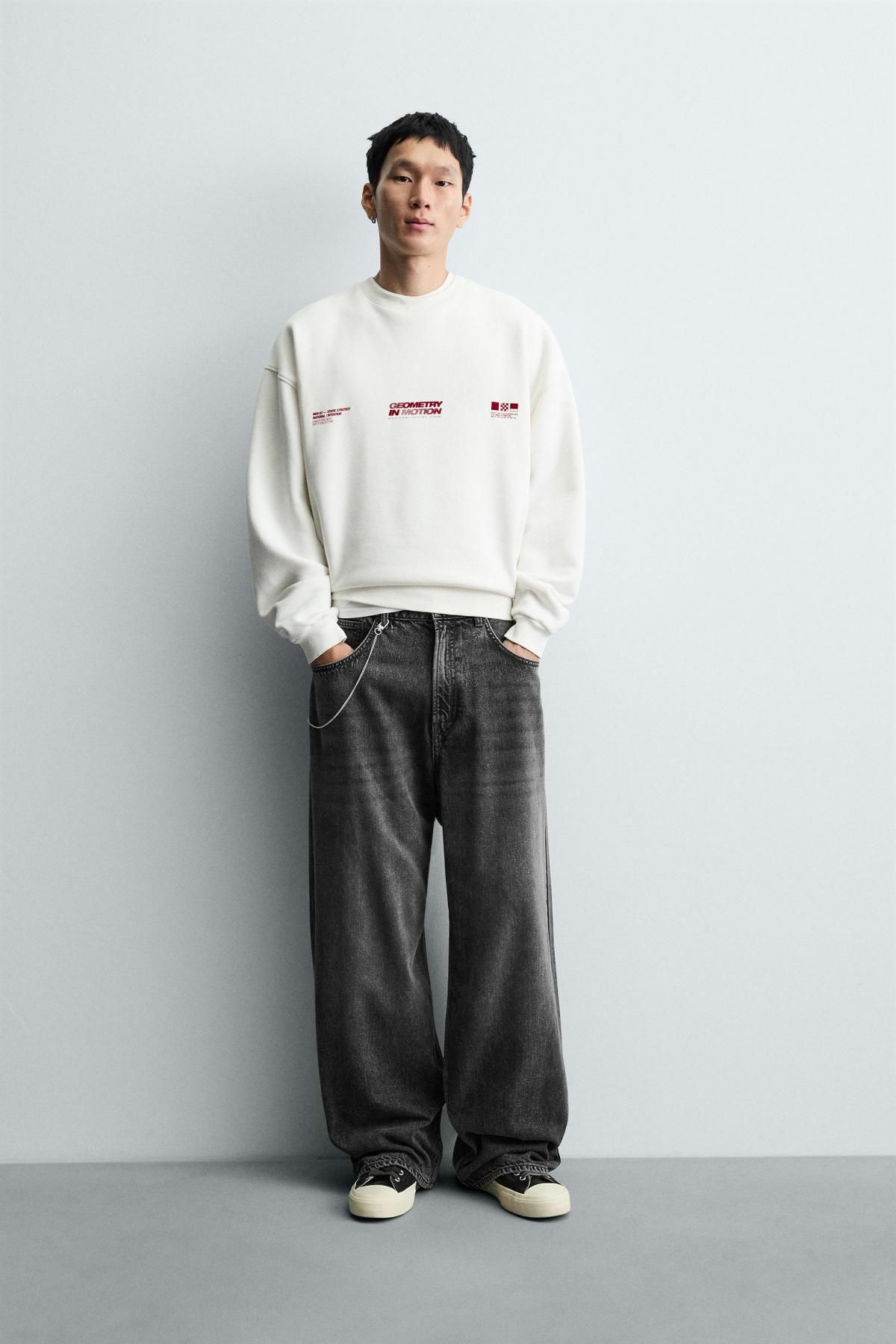 자라 레터링 라운드넥 긴팔 스웨트셔츠 6264/300 OYSTER-WHITE - 상세 이미지 2